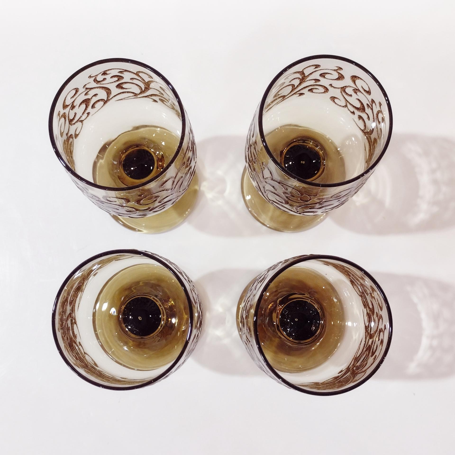 Vintage Libbey Prado Tawny Brown Scroll Wine Glasses, Set of Four