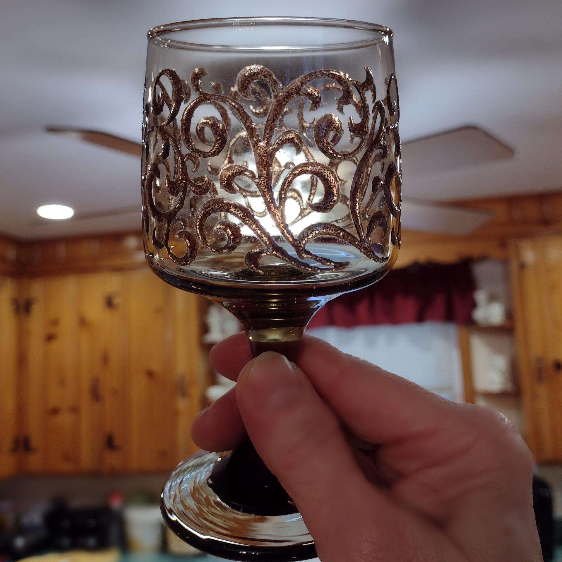 Vintage Libbey Prado Tawny Brown Scroll Wine Glass