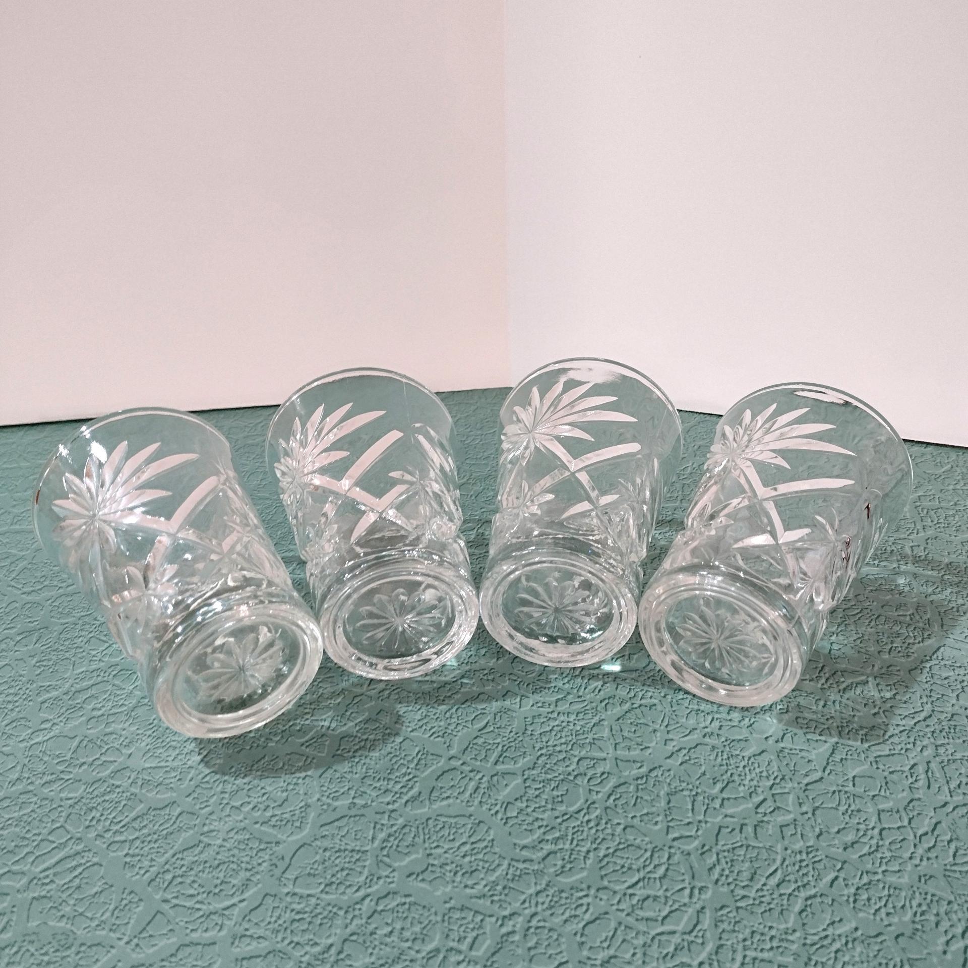 Vintage Anchor Hocking Prescut Clear 8 Ounce Flat Tumblers, Set of 4, Flared Oatmeal Drinking Glasses
