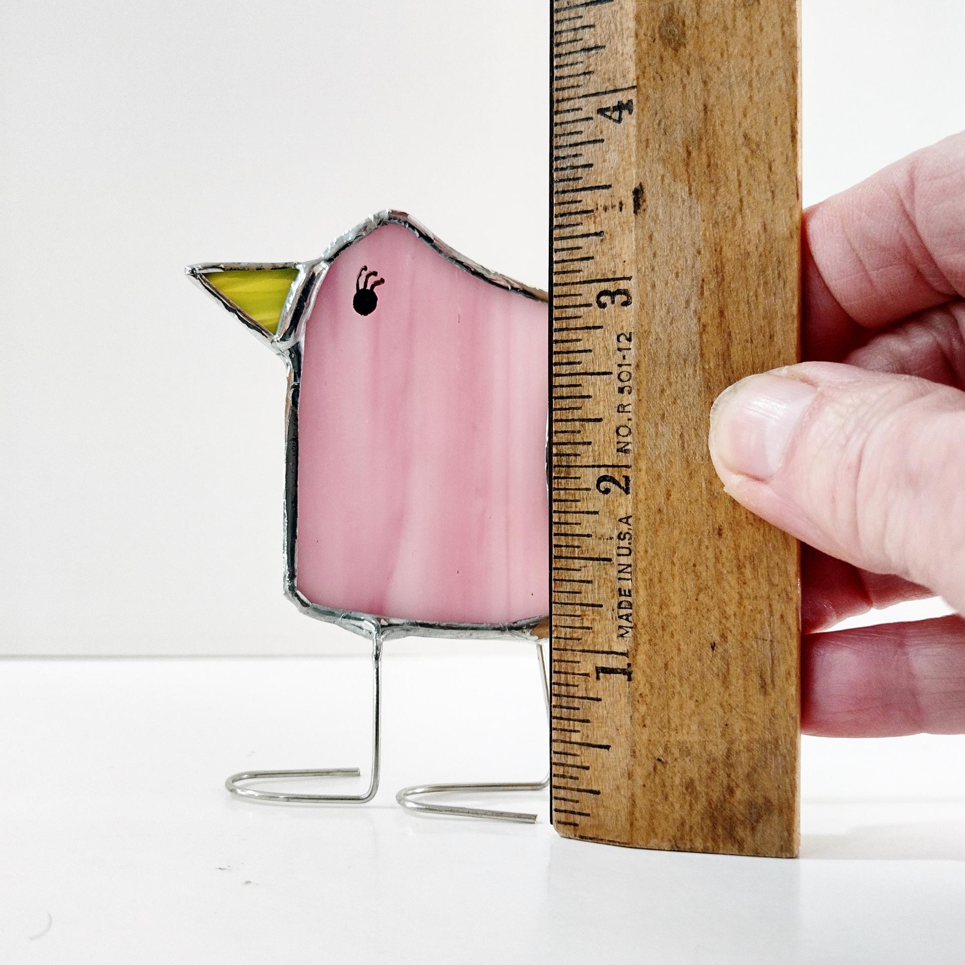 Stained Glass Standing Bird, Funky Glass Bird, Pink and Red Bird Suncatcher, Windowsill Free Standing Bird