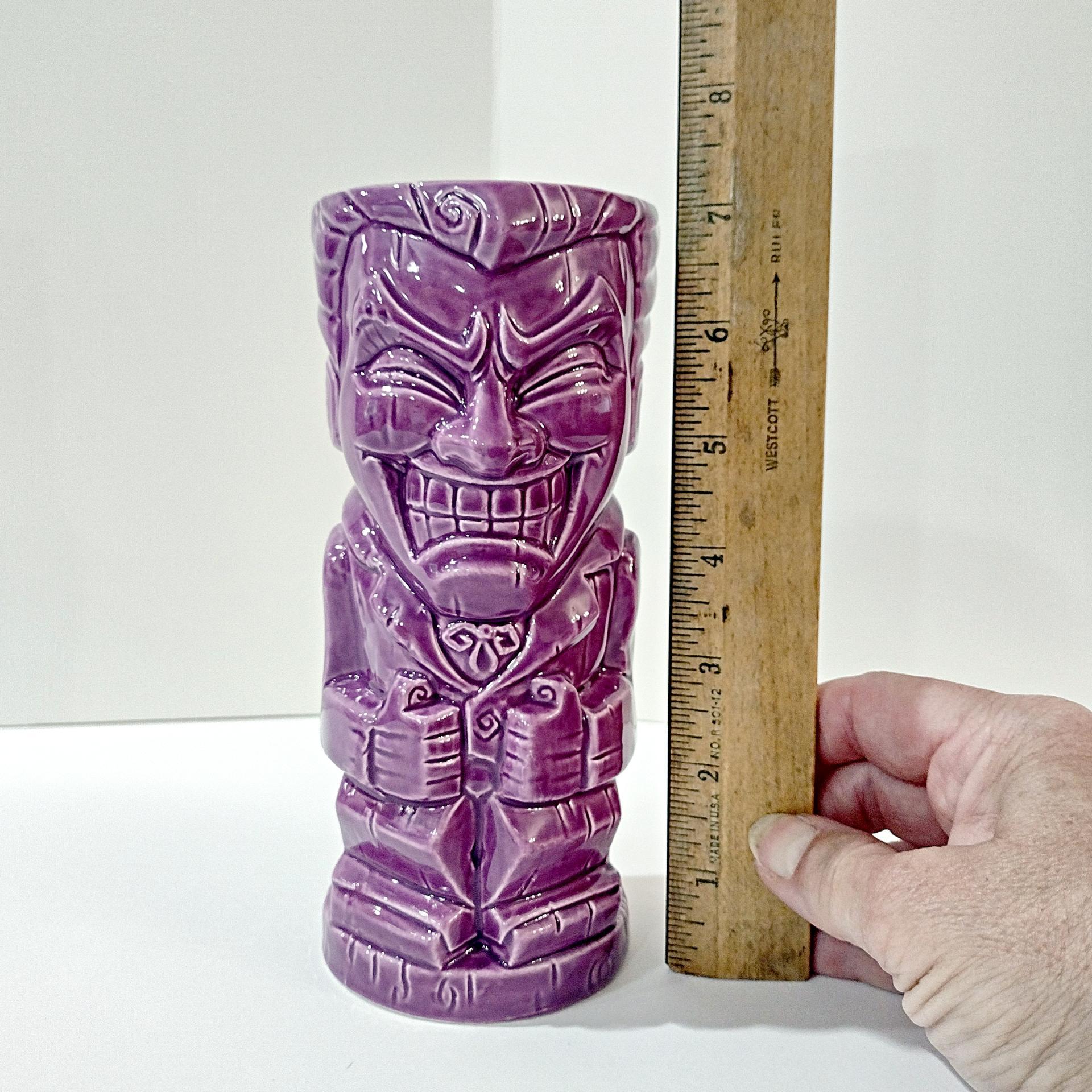Vintage Joker Geeki Tiki Purple Ceramic Figurative Cup Mug, Batman Collectible