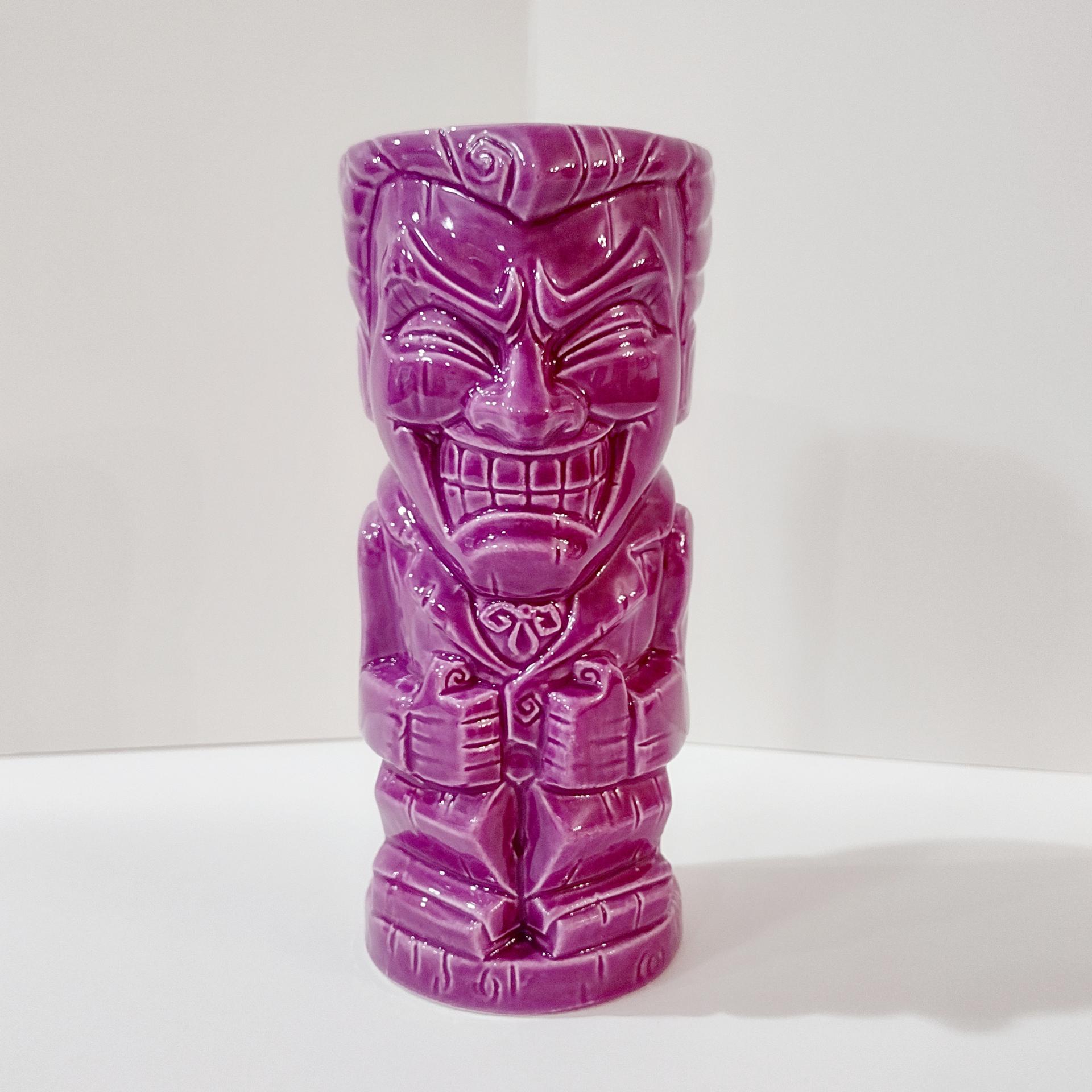 Vintage Joker Geeki Tiki Purple Ceramic Figurative Cup Mug, Batman Collectible