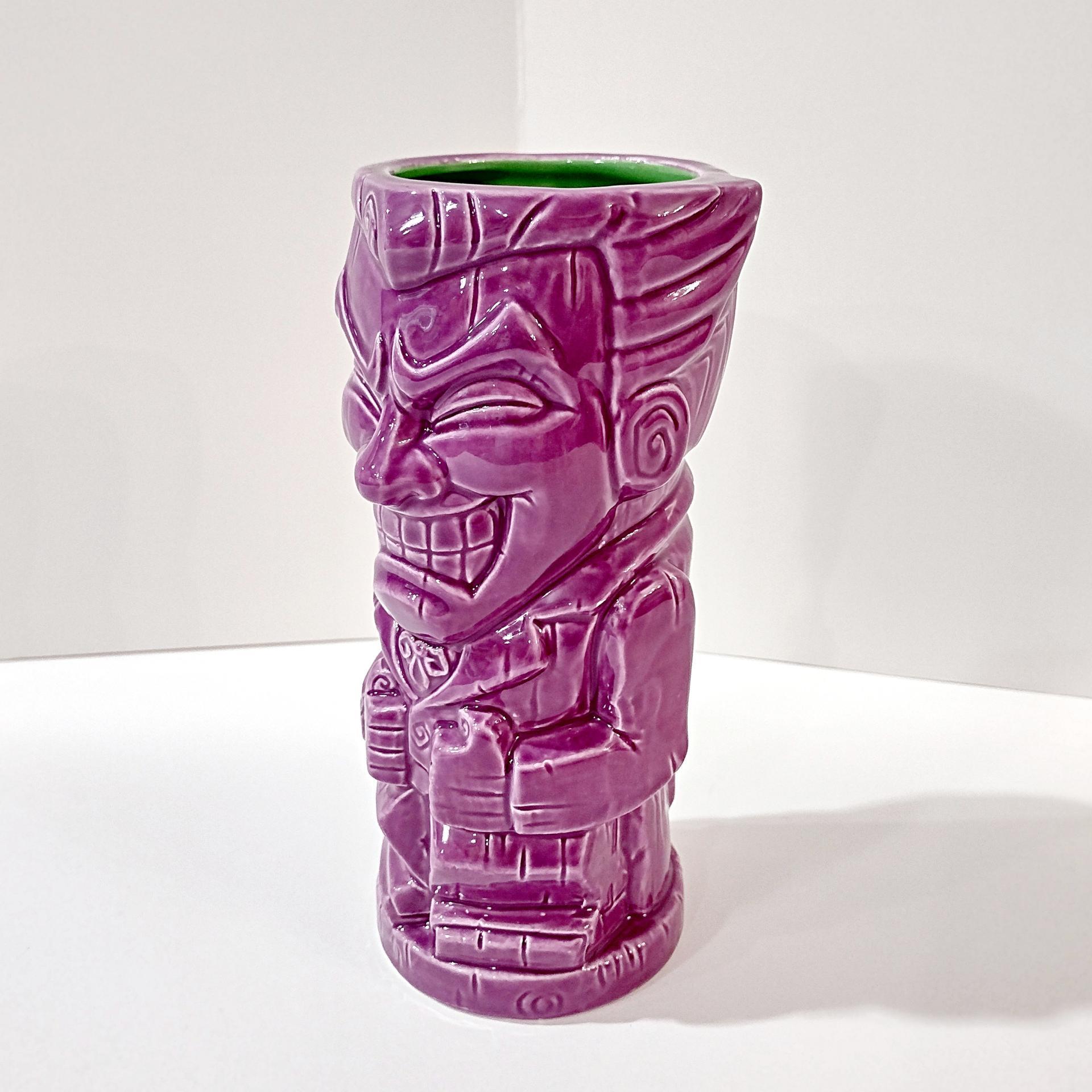 Vintage Joker Geeki Tiki Purple Ceramic Figurative Cup Mug, Batman Collectible