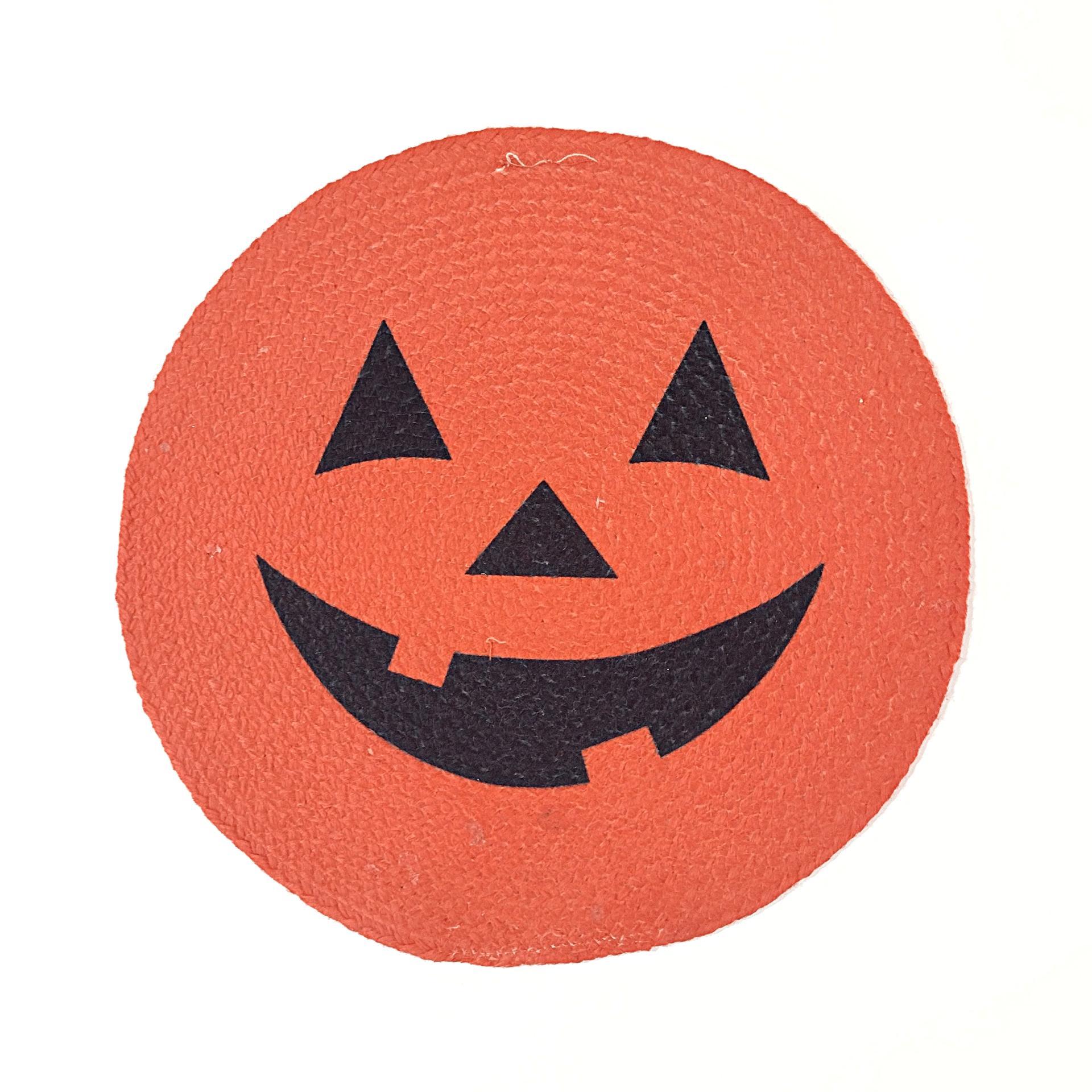 Vintage Round Fabric Jack O Lantern Pumpkin Halloween Placemats, Set of 2