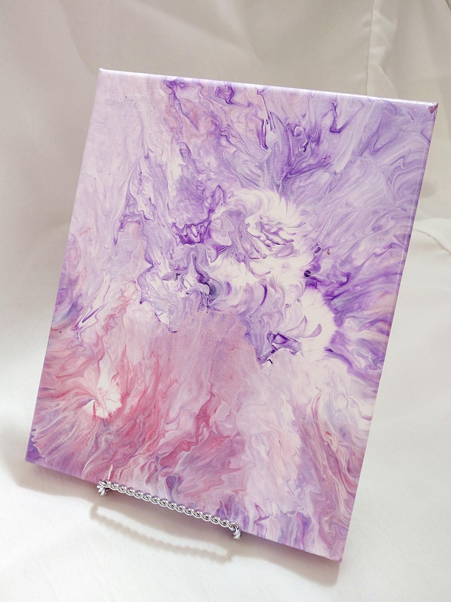 Pink and Purple Floral Abstract Original Acrylic Pour Painting, 8" x 10", Fluid Art Painting