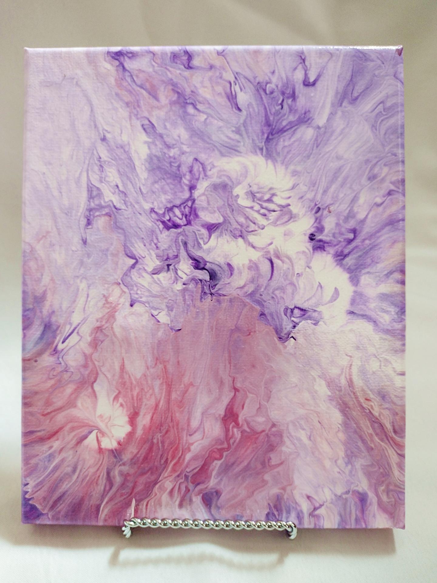 Pink and Purple Floral Abstract Original Acrylic Pour Painting, 8" x 10", Fluid Art Painting