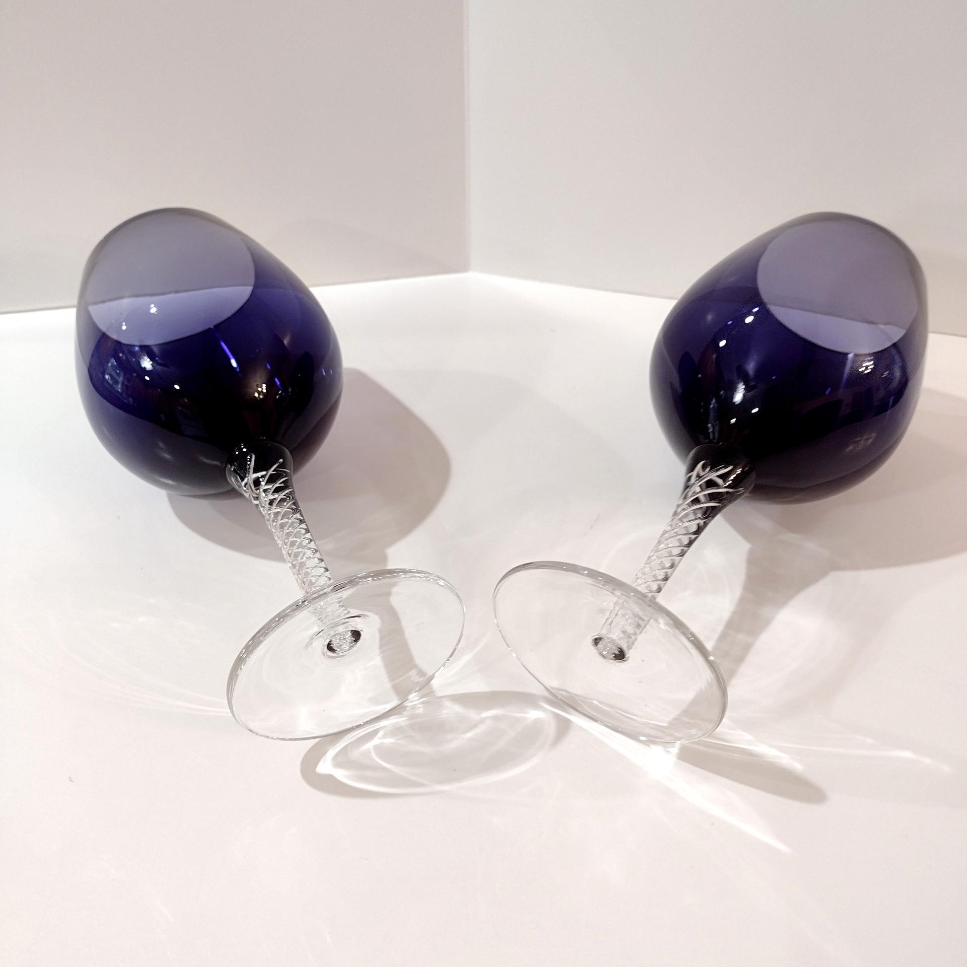 Vintage Purple Balloon Wine Glasses,  Artland Braid Plum Blown Glass Wine / Water Goblets, Set of Two