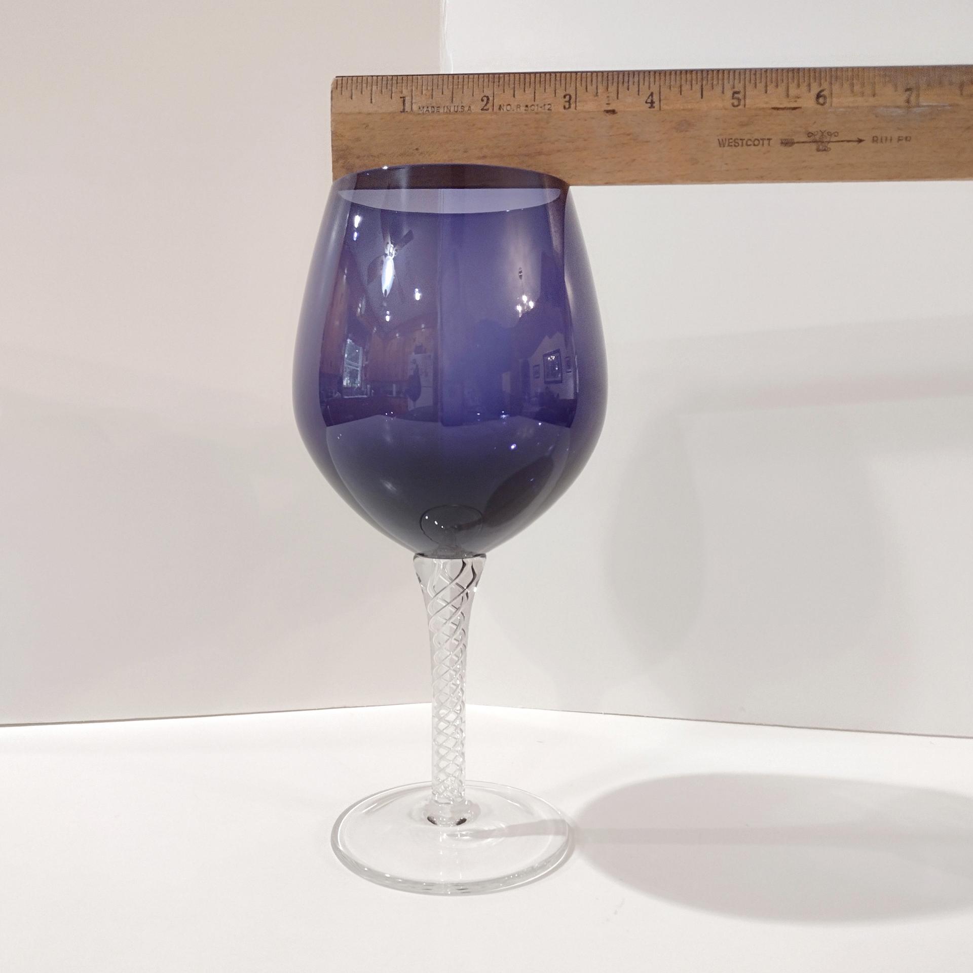 Vintage Purple Balloon Wine Glasses,  Artland Braid Plum Blown Glass Wine / Water Goblets, Set of Two