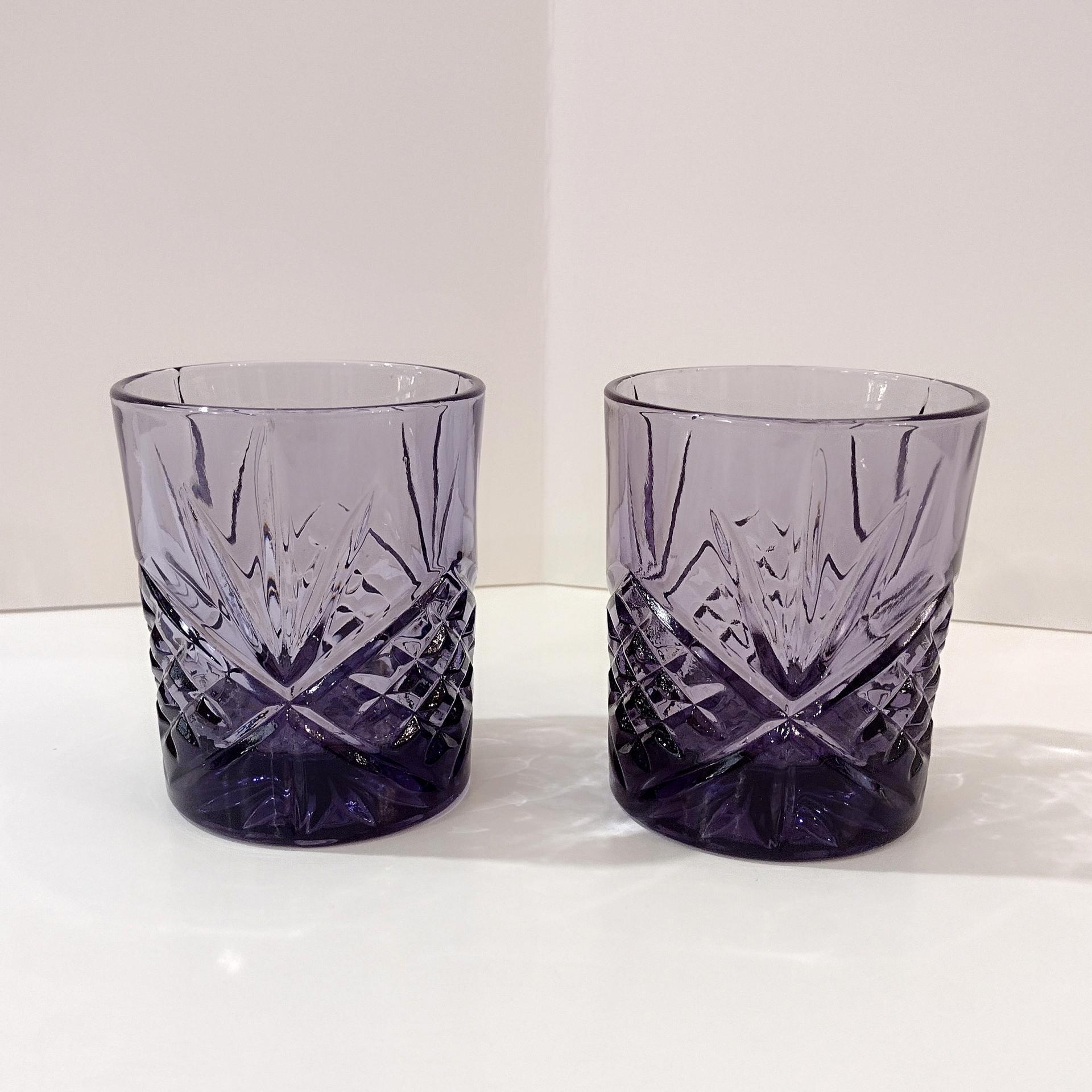 Godinger Dublin Amethyst Purple Lowball Whiskey Rocks Glasses, Set of Two