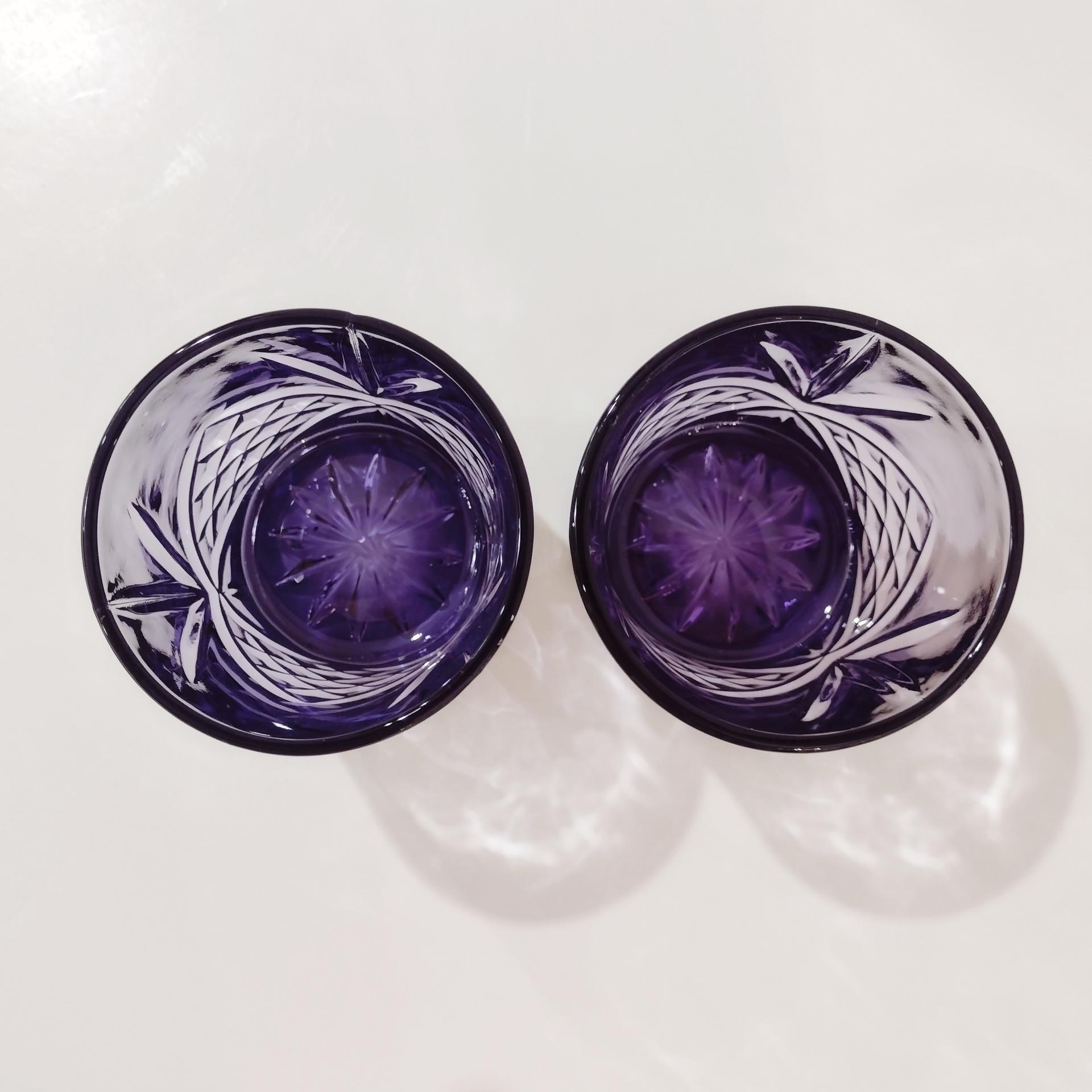 Godinger Dublin Amethyst Purple Lowball Whiskey Rocks Glasses, Set of Two