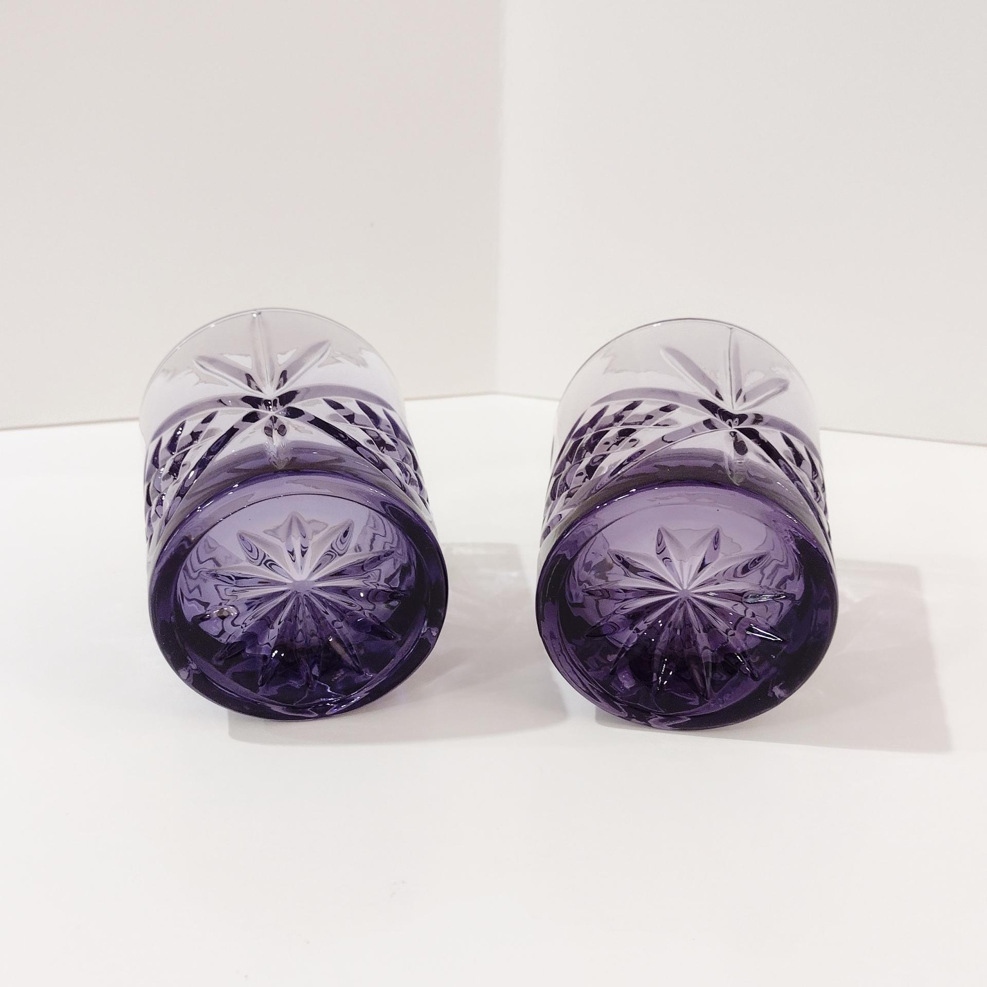 Godinger Dublin Amethyst Purple Lowball Whiskey Rocks Glasses, Set of Two