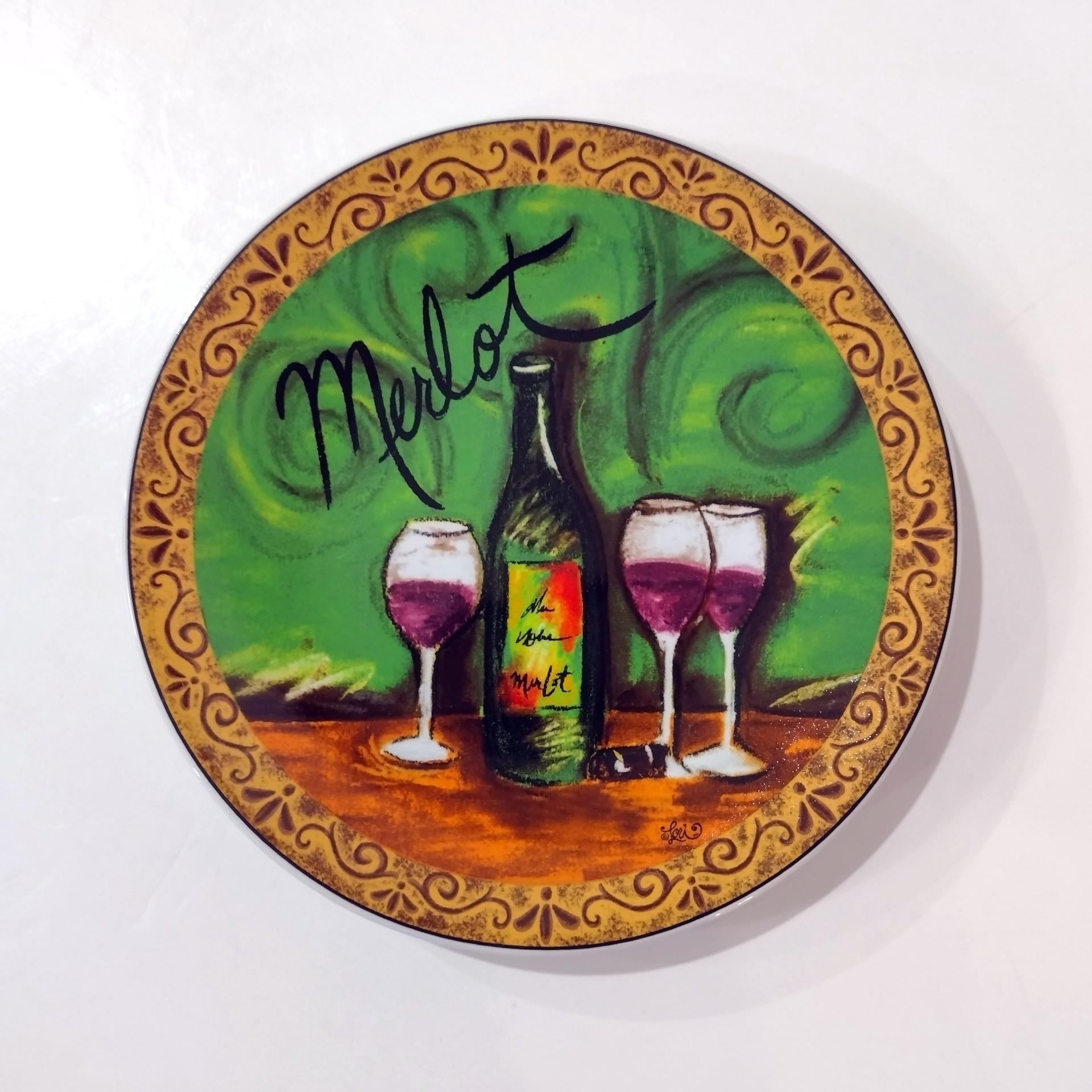 Vintage Pfaltzgraff Wine Tasting Bread and Butter Plates, Set of Four, Old World Style Wine and Cheese Plates