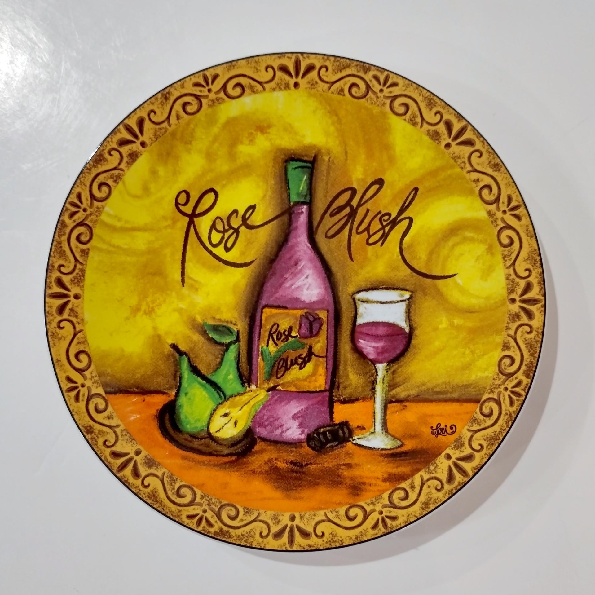 Vintage Pfaltzgraff Wine Tasting Bread and Butter Plates, Set of Four, Old World Style Wine and Cheese Plates
