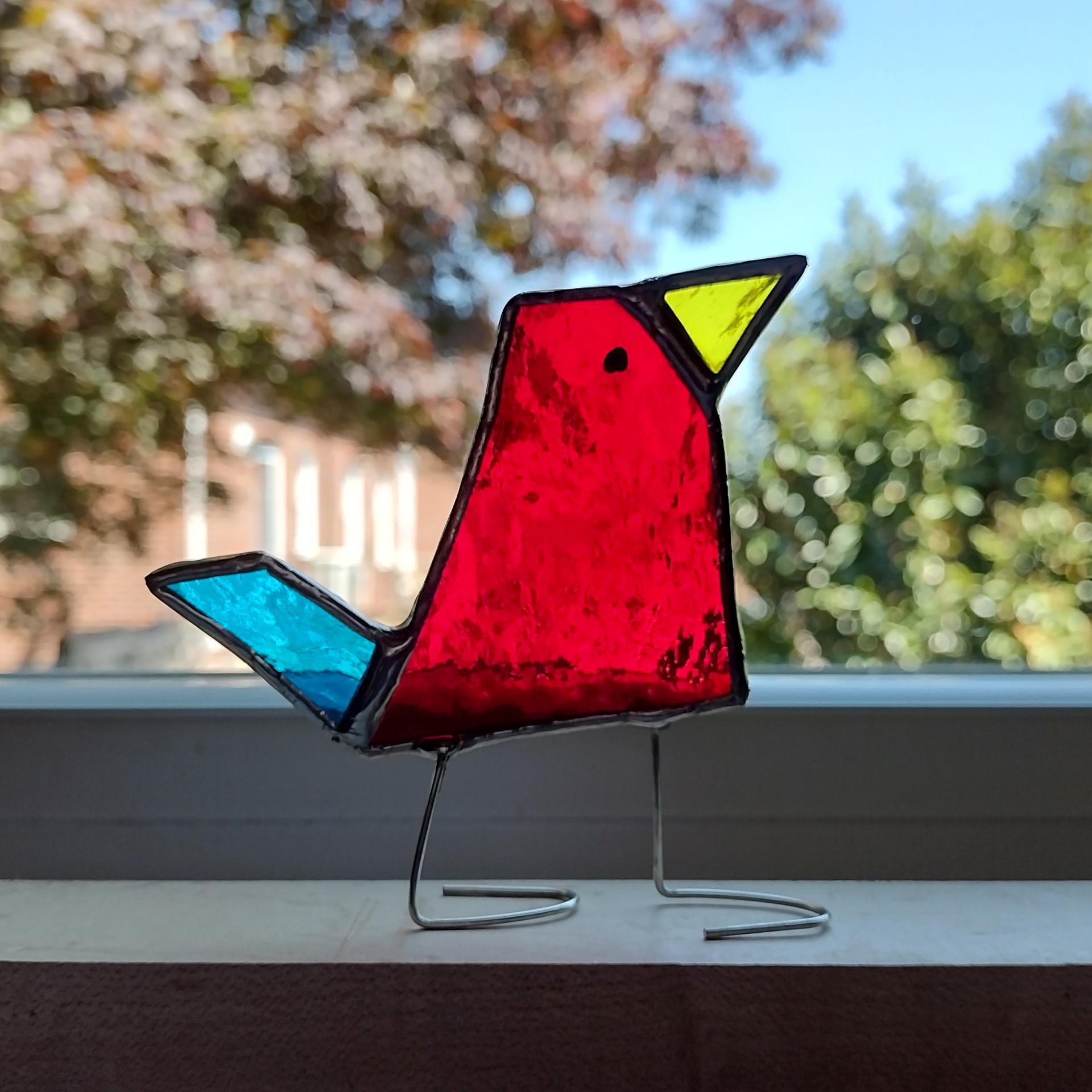 Stained Glass Standing Bird, Funky Red Cardinal Glass Bird Suncatcher, Bird Lover Gift