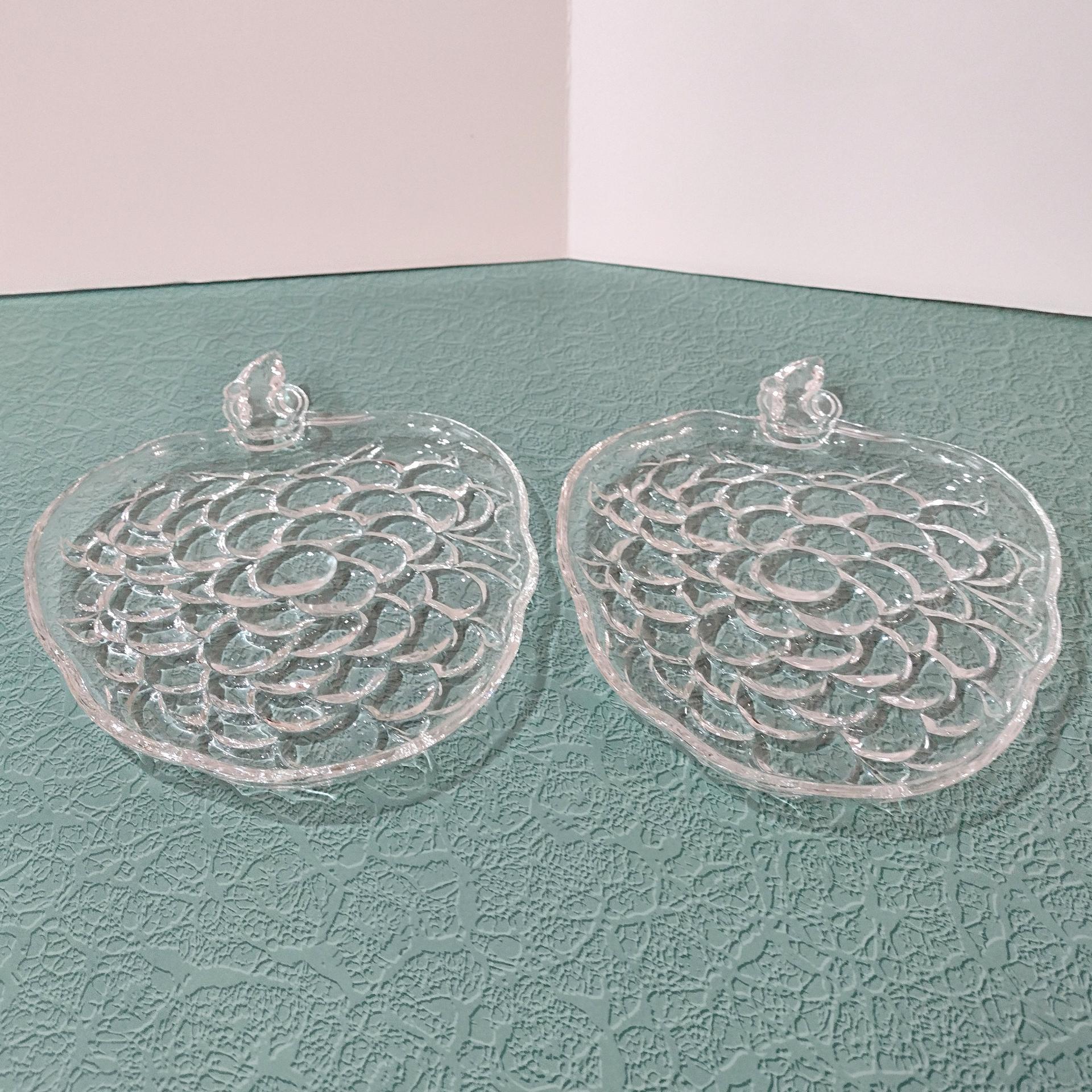 Vintage Clear Bubble Glass Raspberry / Strawberry Shaped Luncheon Appetizer Salad Dessert Snack Plates, Set of Two, Multiple Sets Available