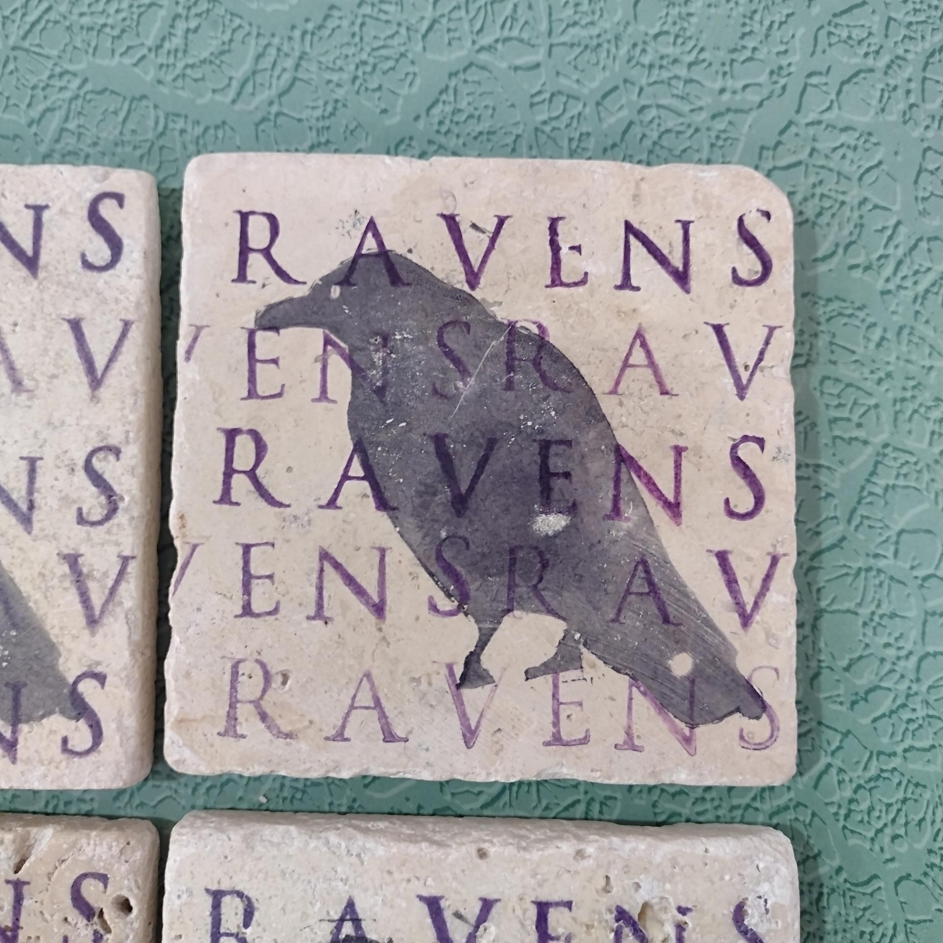 Vintage Baltimore Ravens Stone and Cork Coasters, Set of Four