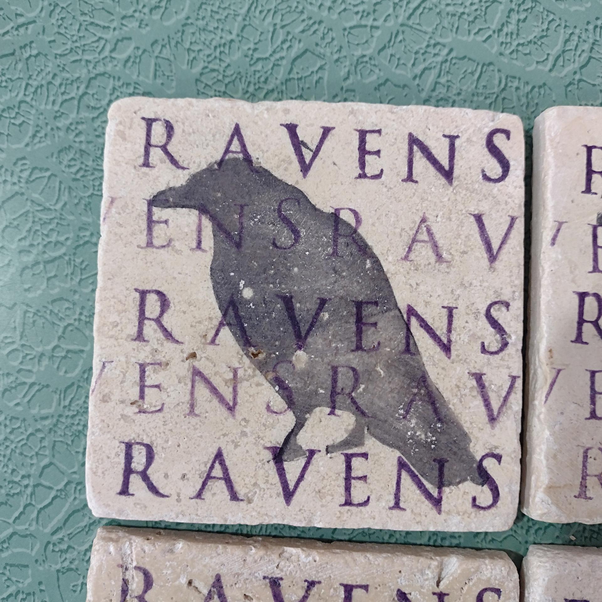 Vintage Baltimore Ravens Stone and Cork Coasters, Set of Four