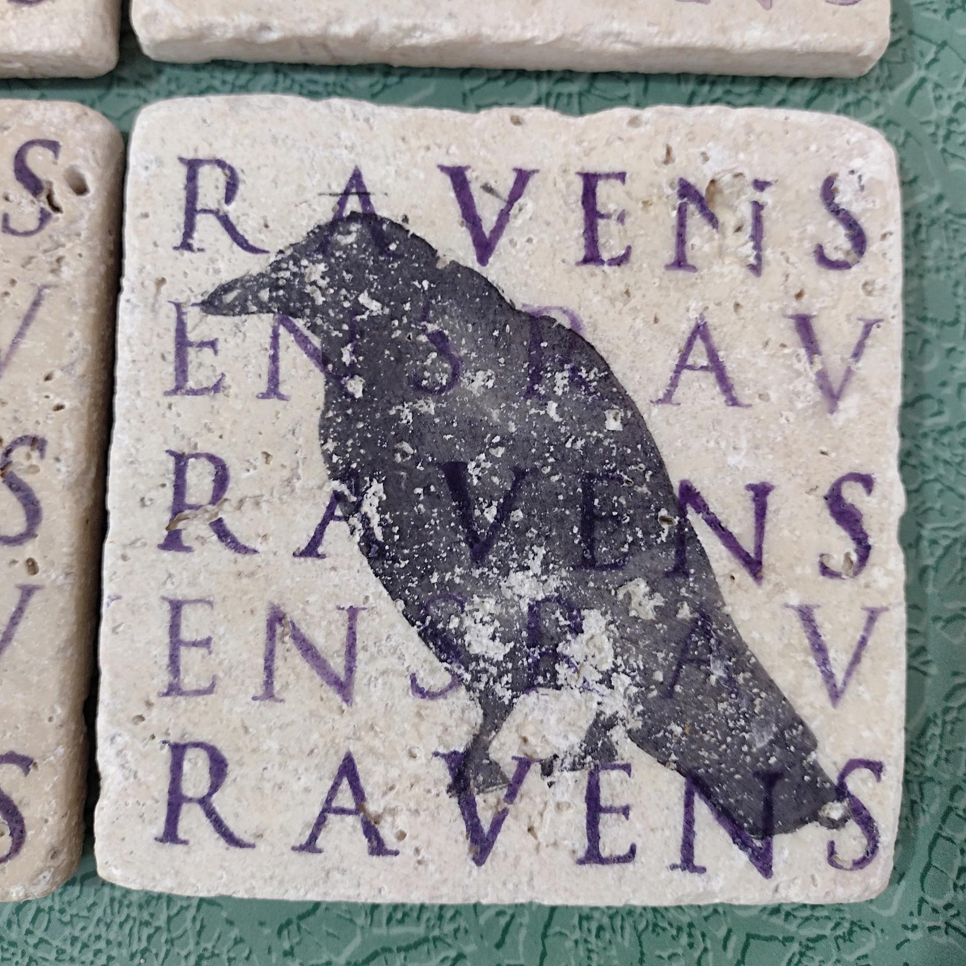 Vintage Baltimore Ravens Stone and Cork Coasters, Set of Four