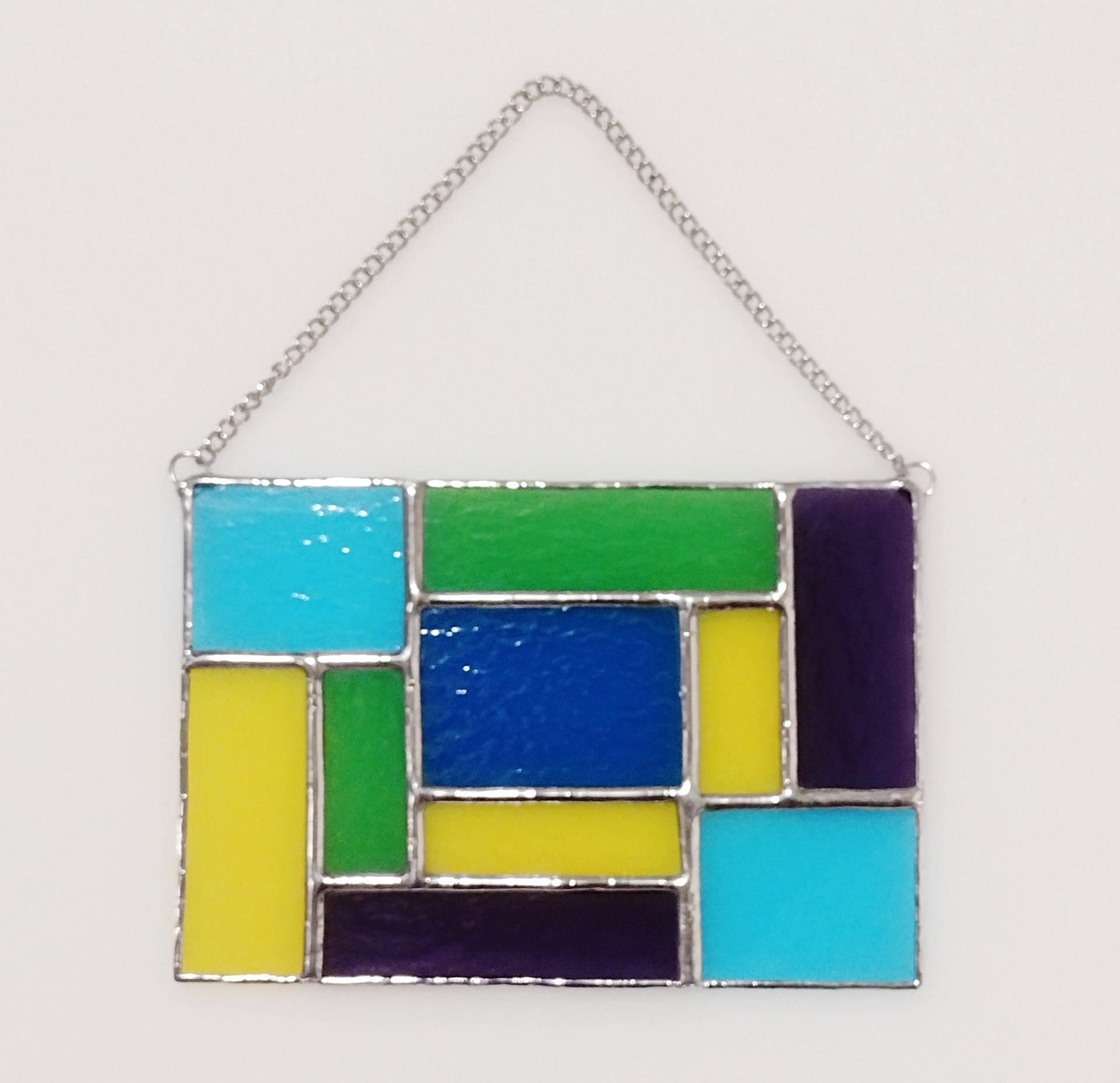 Geometric Mondrian Style Suncatcher, Rainbow Colors