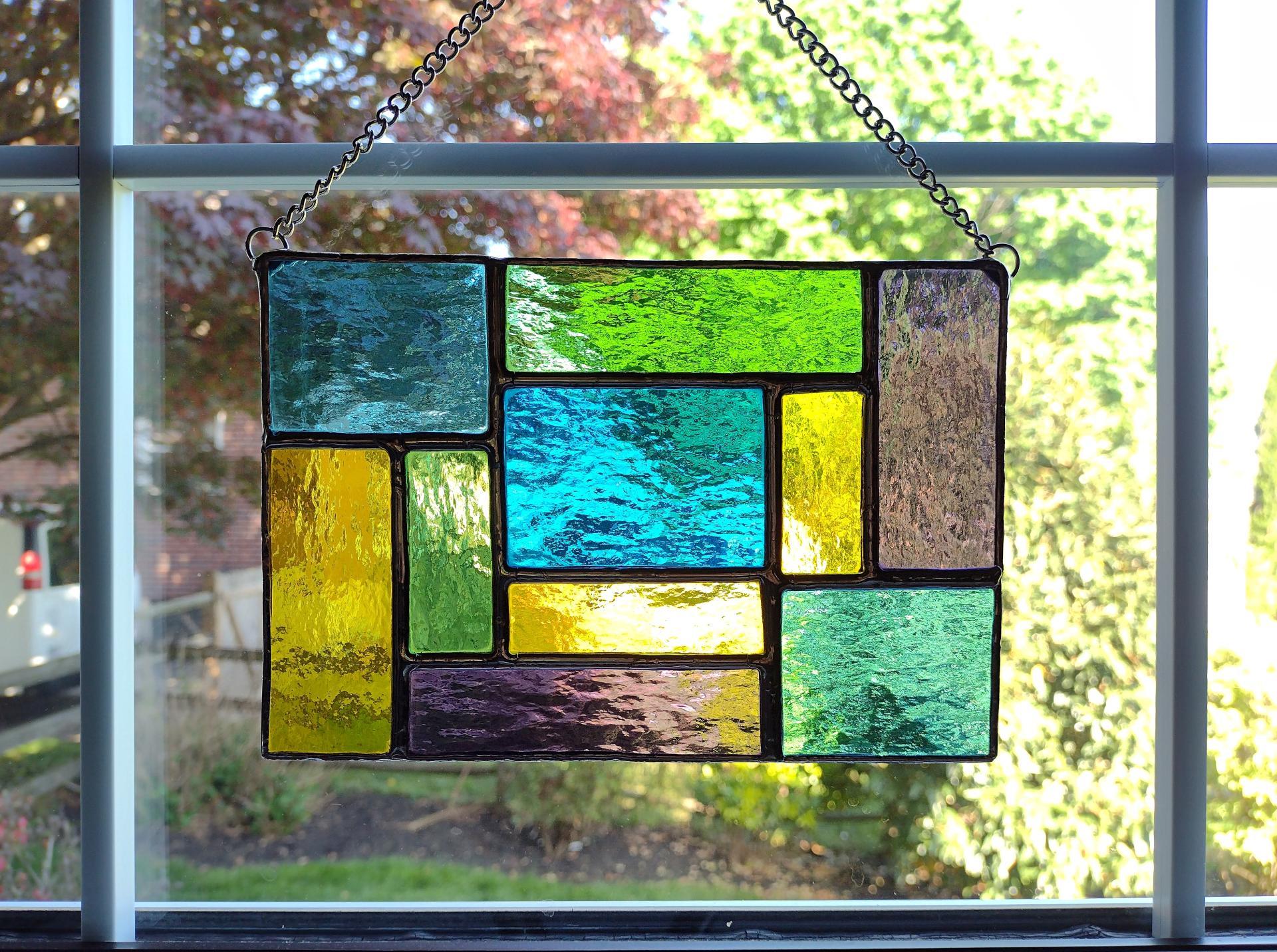 Geometric Mondrian Style Suncatcher, Rainbow Colors