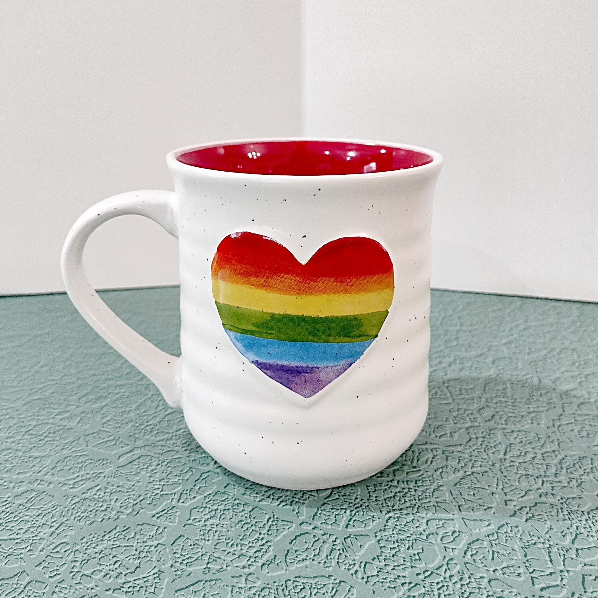Vintage Sheffield Home Rainbow Heart Ceramic Mug, Oversized 18 Ounce Coffee Mug