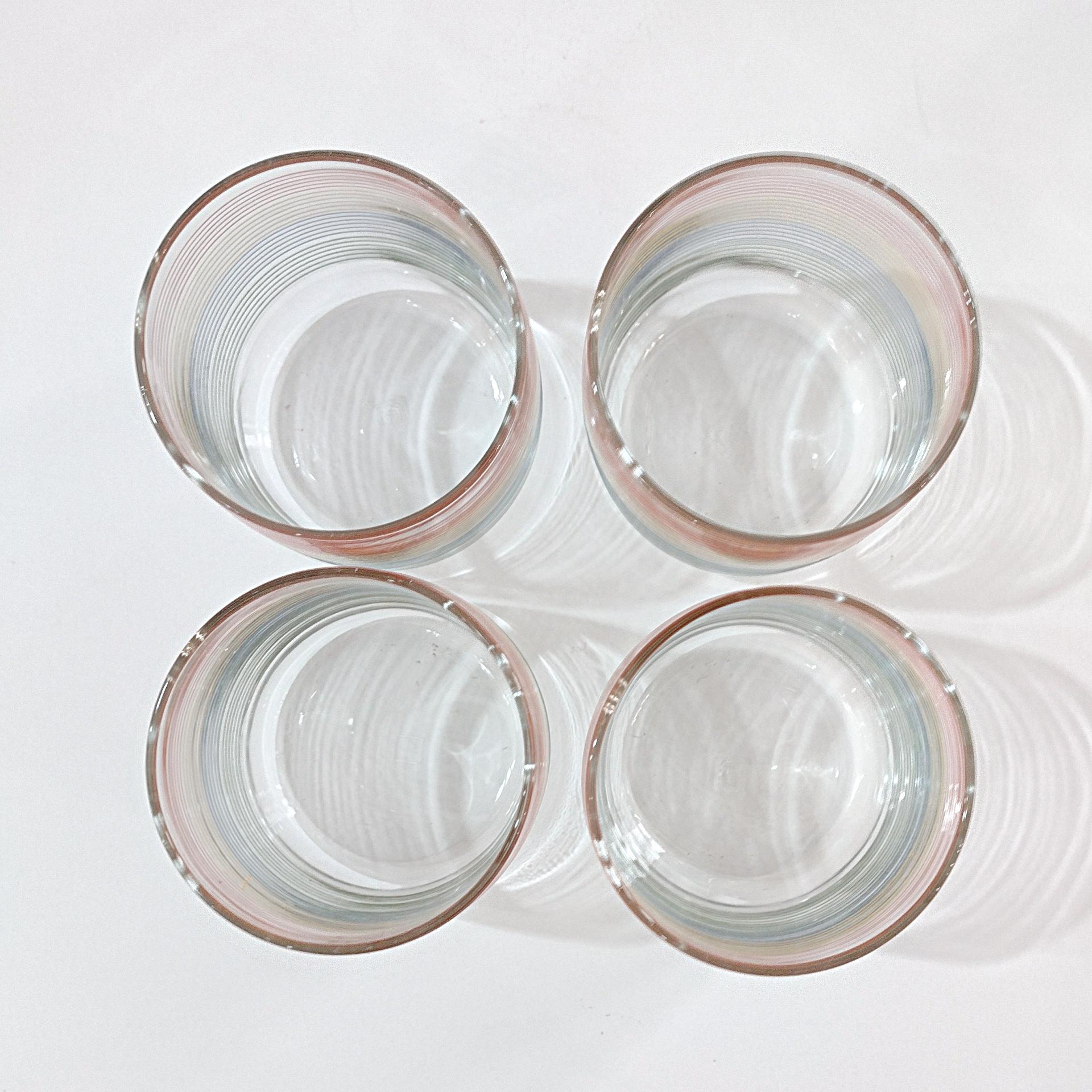 Vintage Anchor Hocking Rainbow Striped Lowball Rocks Juice Glasses, Set of 4