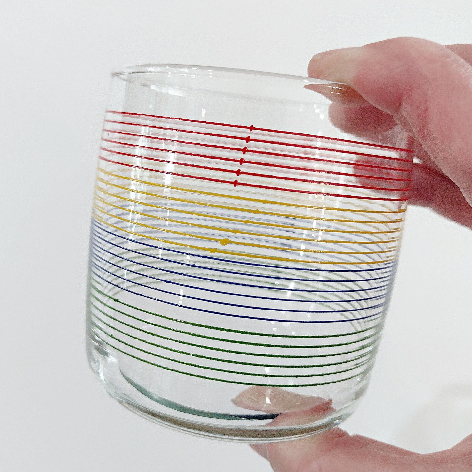 Vintage Anchor Hocking Rainbow Striped Lowball Rocks Juice Glasses, Set of 4
