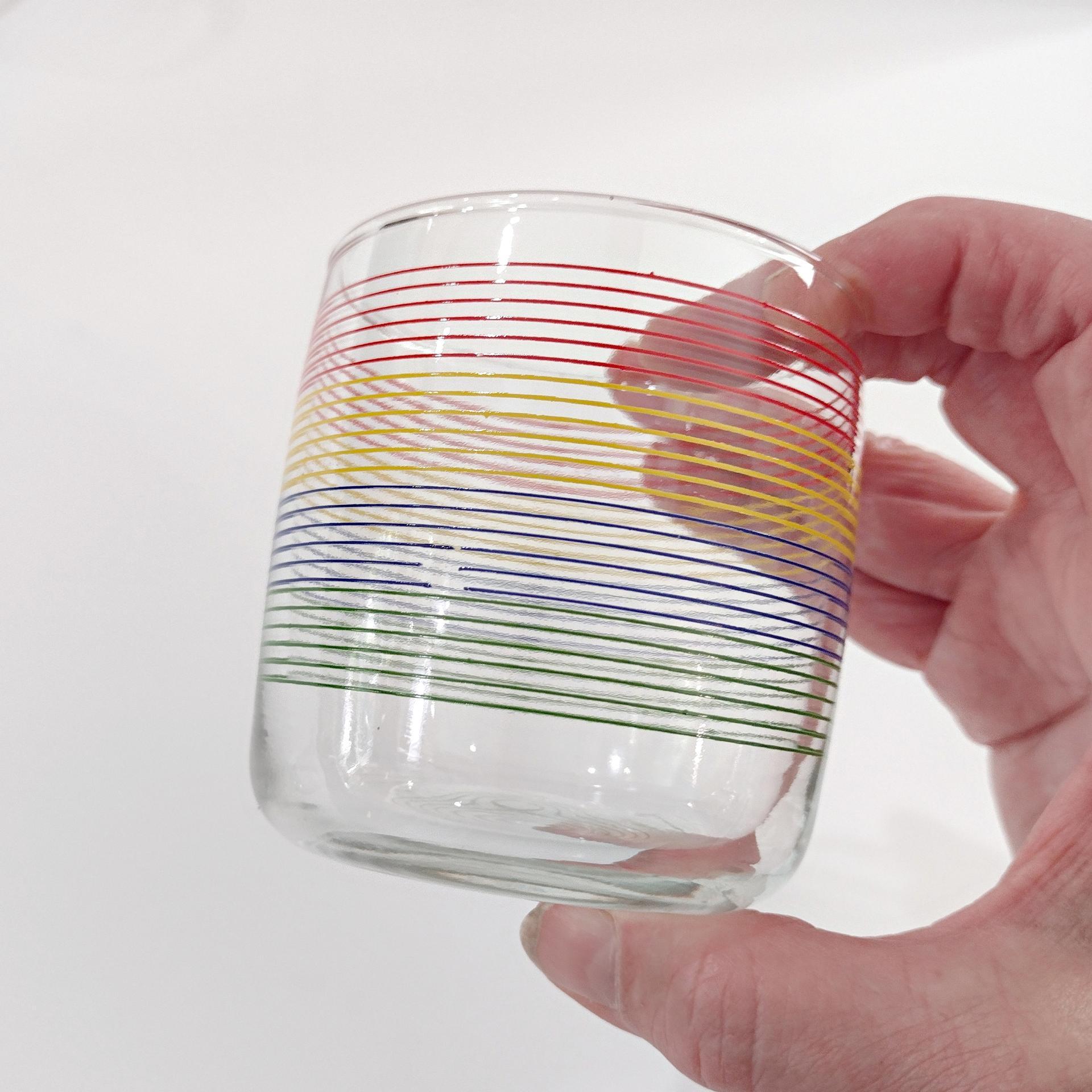 Vintage Anchor Hocking Rainbow Striped Lowball Rocks Juice Glasses, Set of 4