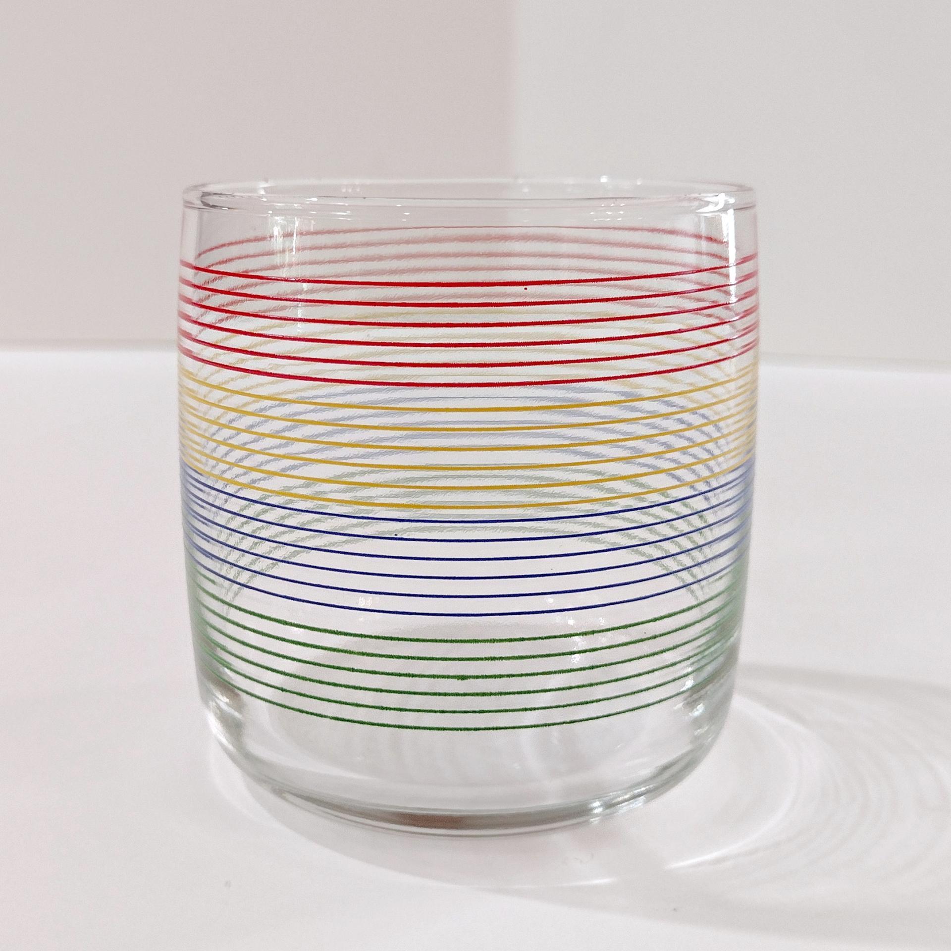 Vintage Anchor Hocking Rainbow Striped Lowball Rocks Juice Glasses, Set of 4