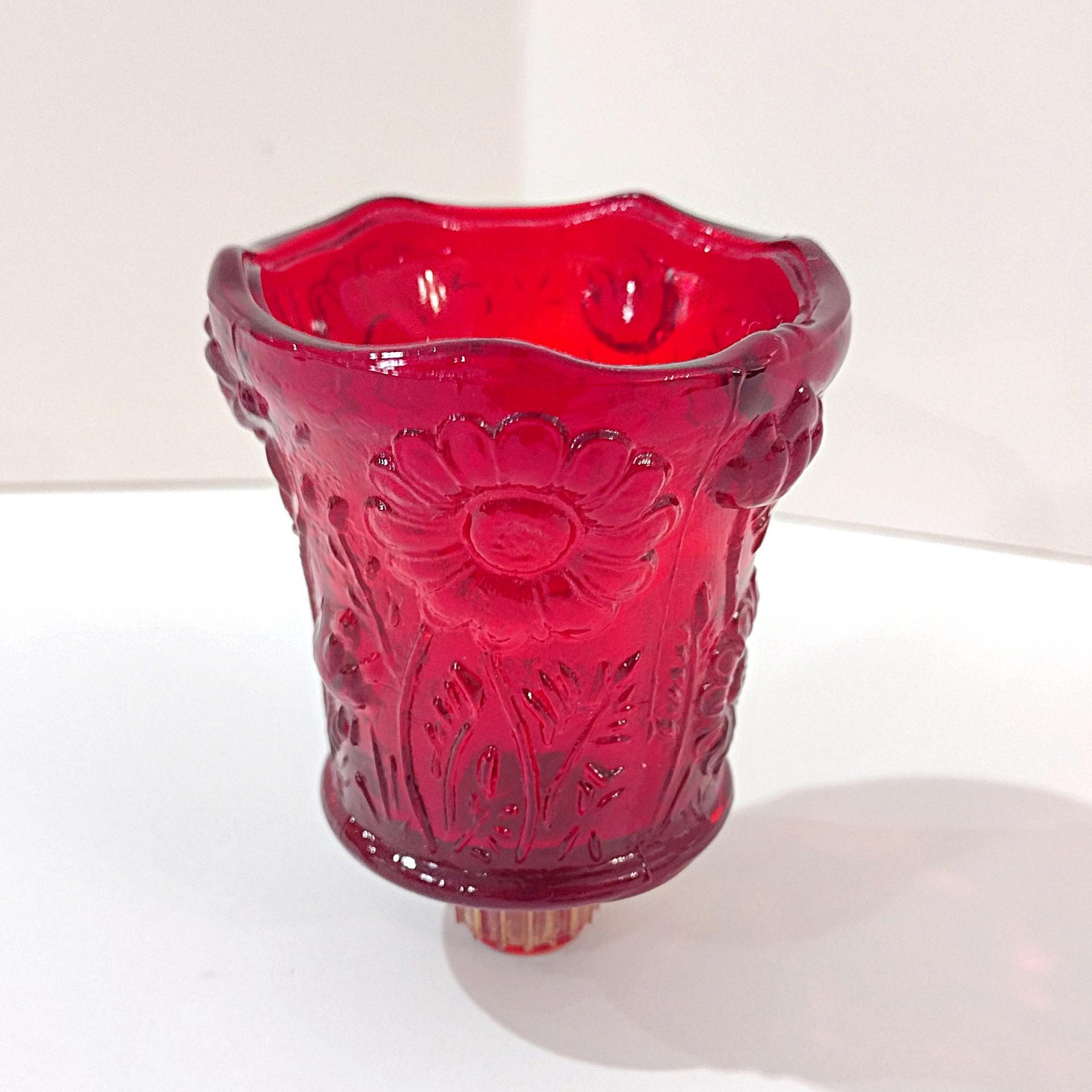 Vintage Home Interiors Ruby Red Daisy Votive Cup Sconce Candle Holder, Homeco Glass Flower Pegged Votive Cup