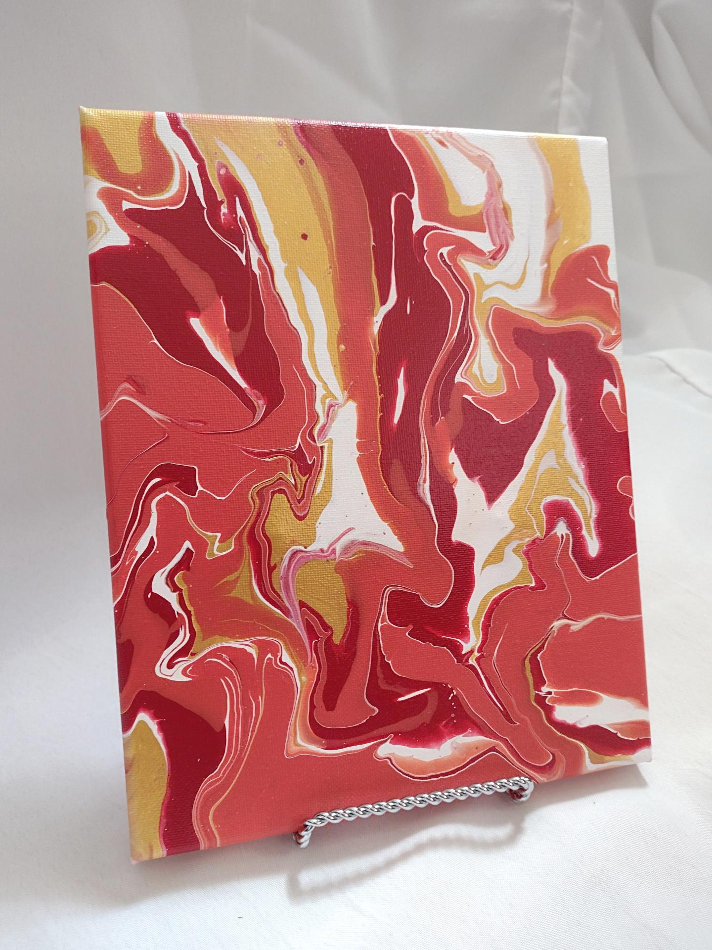 Glowing Lava Abstract Original Acrylic Pour Painting, 8" x 10", Fluid Art Painting