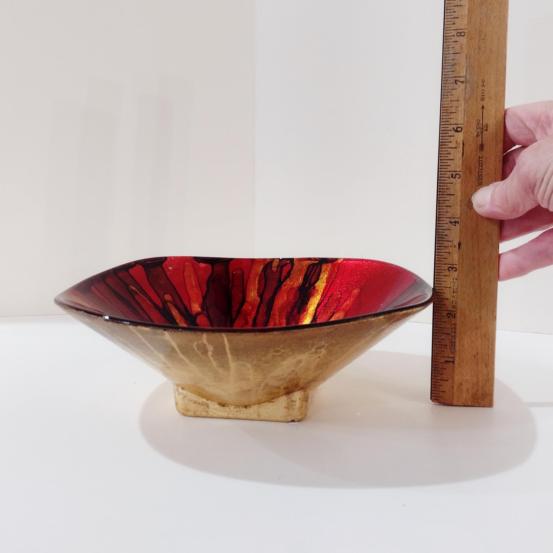 Vintage Italian Red and Gold Reverse Painted Decorative Bowl, Centerpiece Fruit Accent Bowl