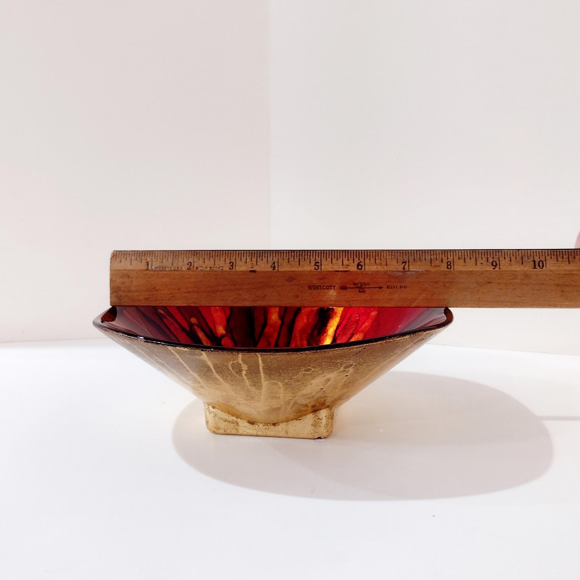 Vintage Italian Red and Gold Reverse Painted Decorative Bowl, Centerpiece Fruit Accent Bowl