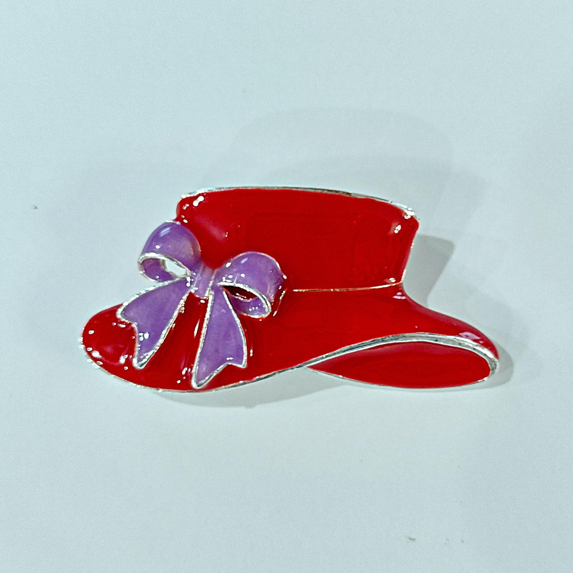 Vintage Red Hat Society Enamel Pin Pendant Charm