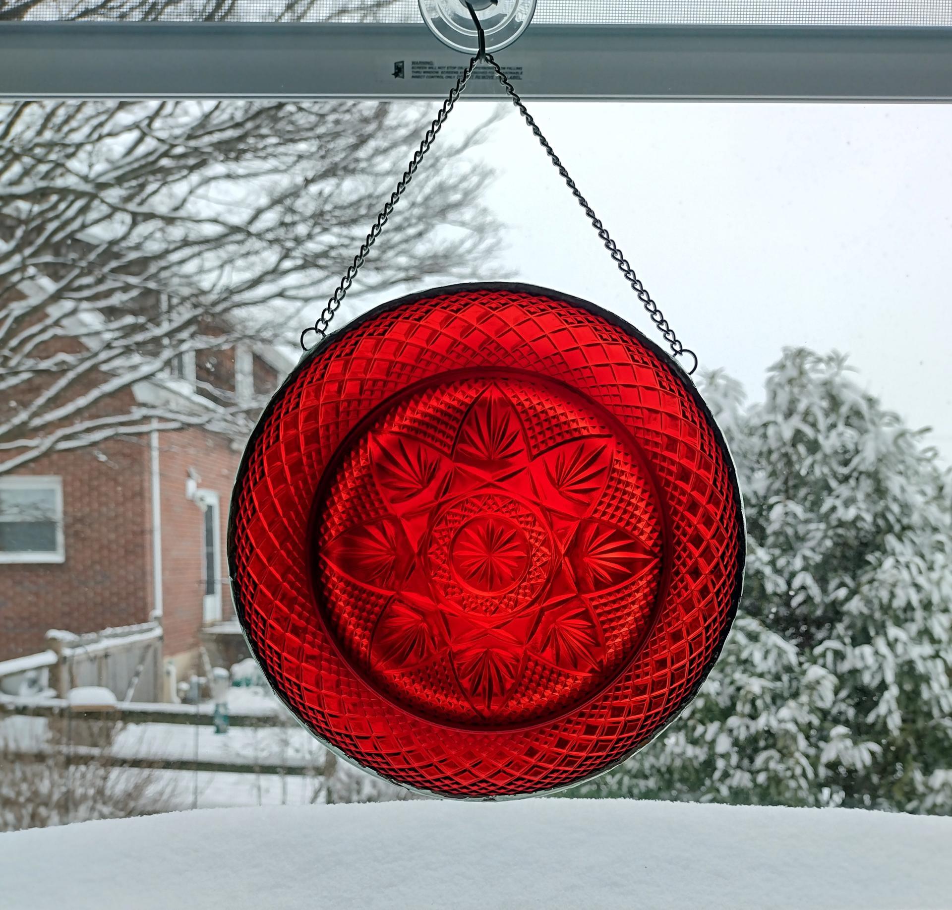 Vintage Hanging Plate, Ruby Red Cristal D'Arques Durand