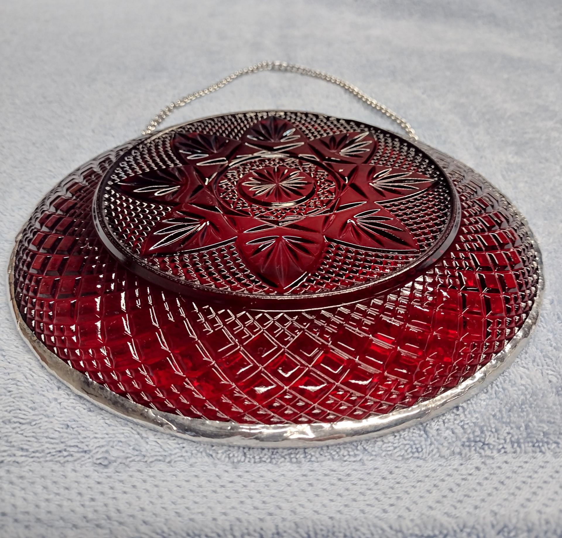 Vintage Hanging Plate, Ruby Red Cristal D'Arques Durand