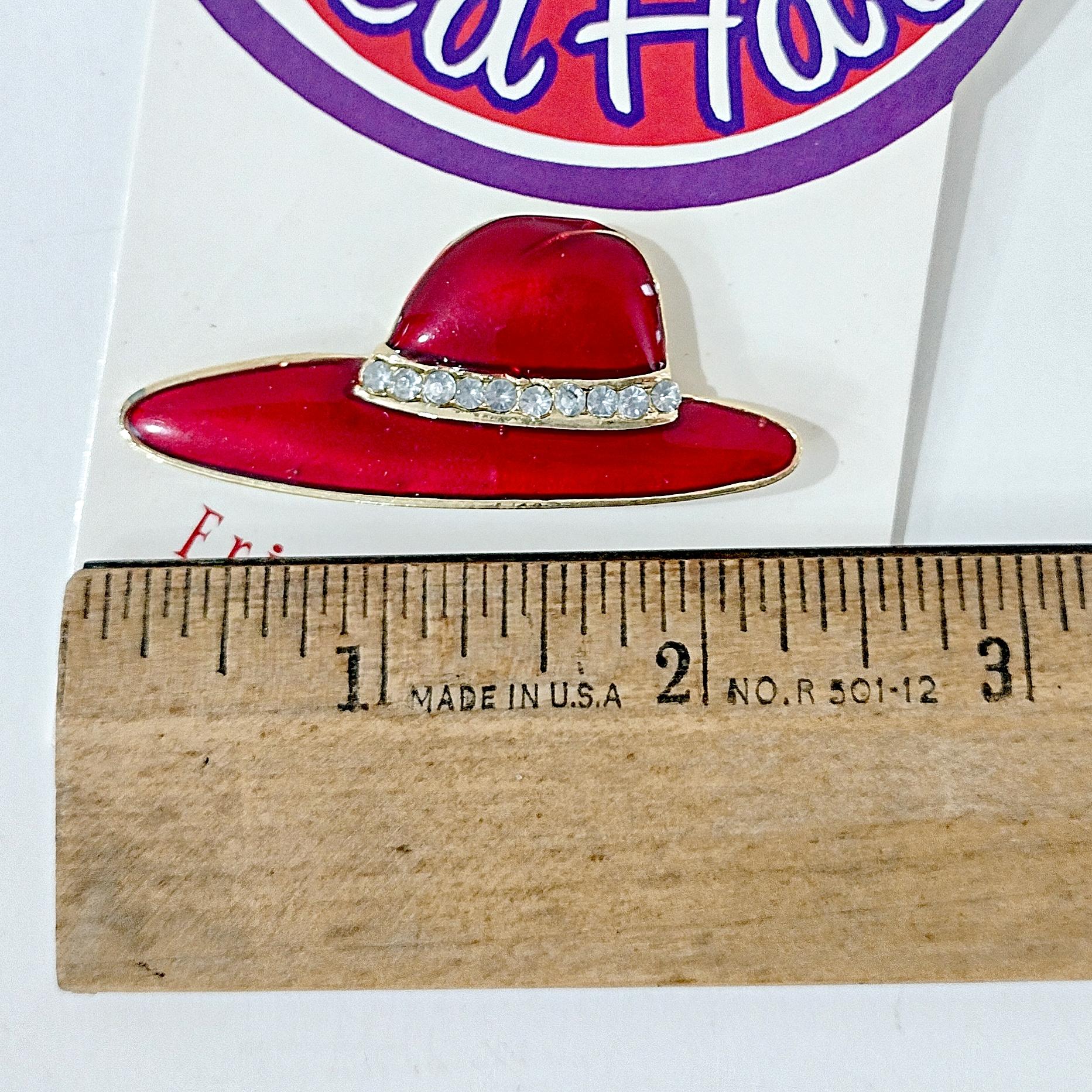 Vintage Frivolous and Fun Red Hat Enamel and Rhinestone Pin, Red Hat Society Pin