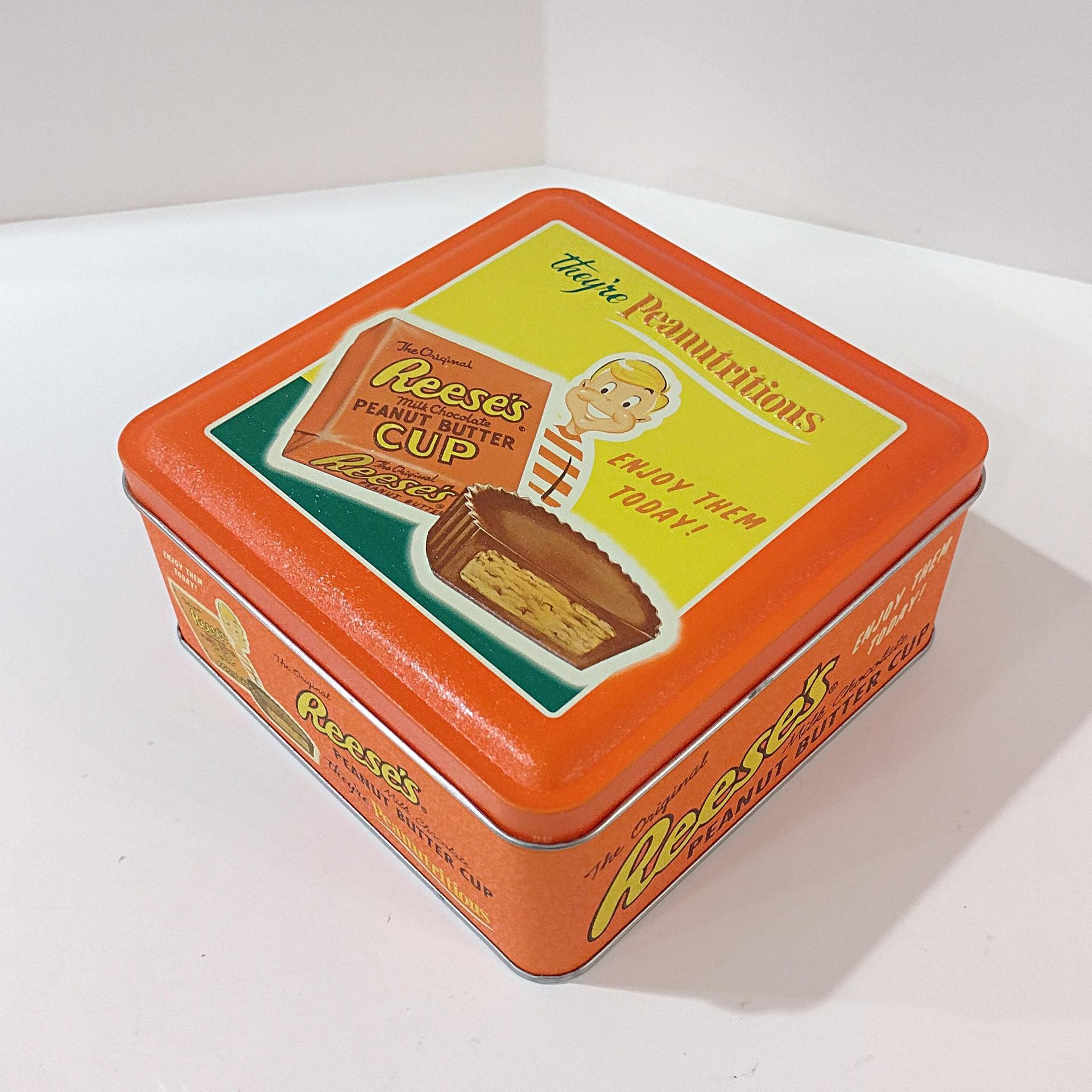 Vintage 1997 Reese's Peanutritious Square Metal Tin Storage Container, Hershey's Millennium Series Canister #3, Reeses Peanut Butter Cup Tin