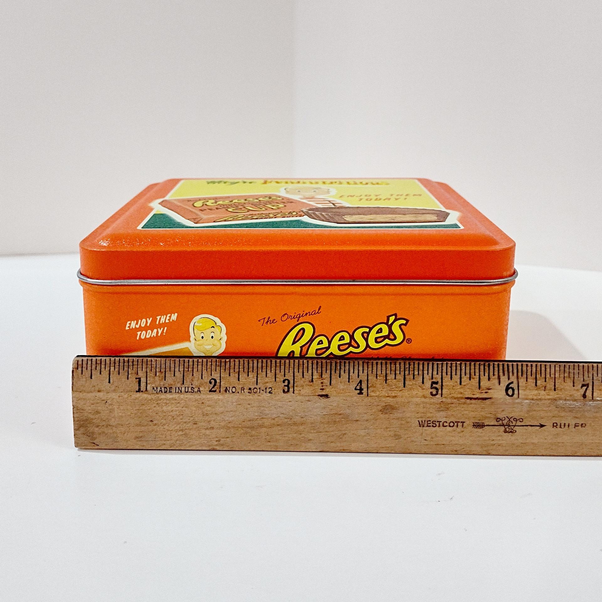 Vintage 1997 Reese's Peanutritious Square Metal Tin Storage Container, Hershey's Millennium Series Canister #3, Reeses Peanut Butter Cup Tin