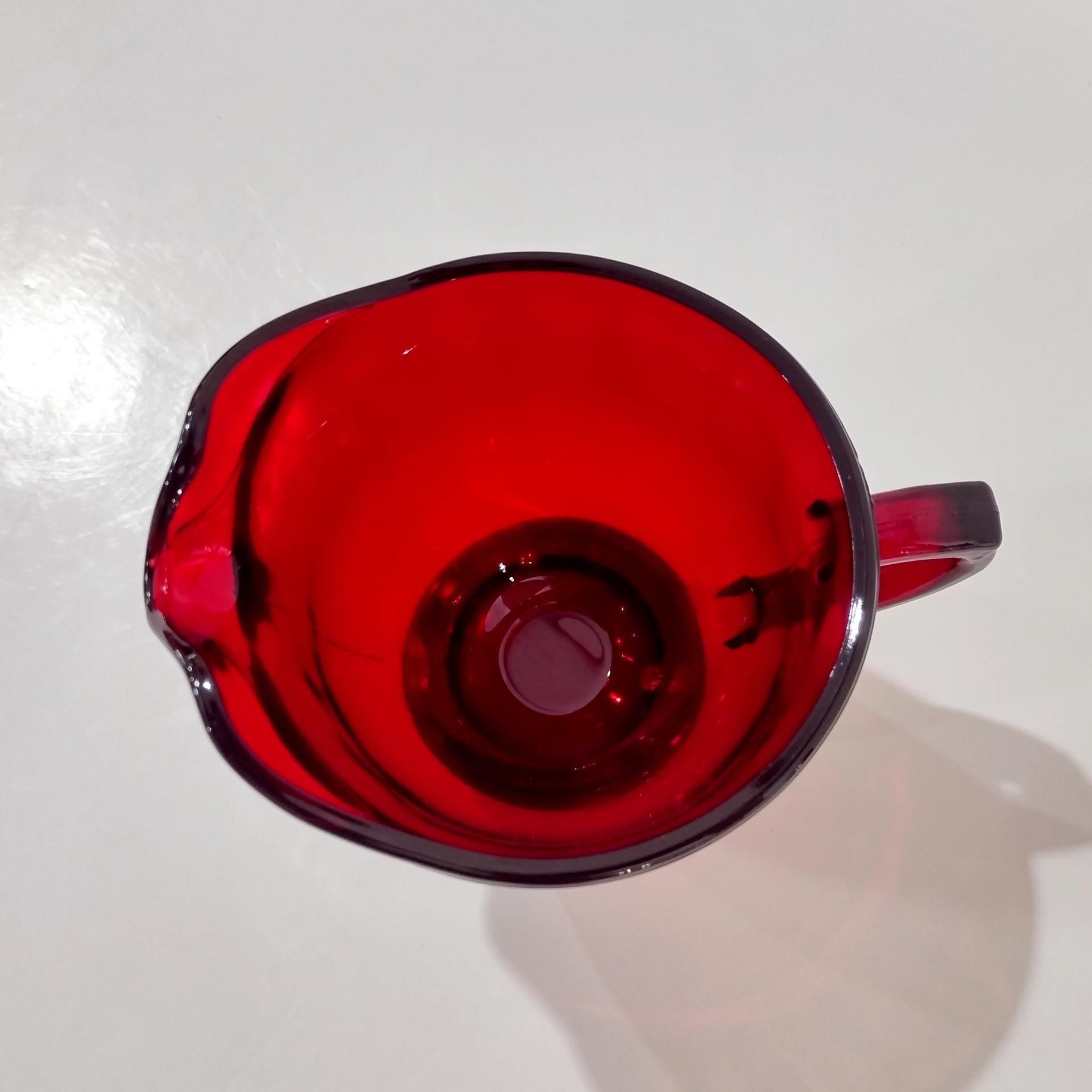 Vintage Ruby Red Glass Creamer, Red Footed Pitcher