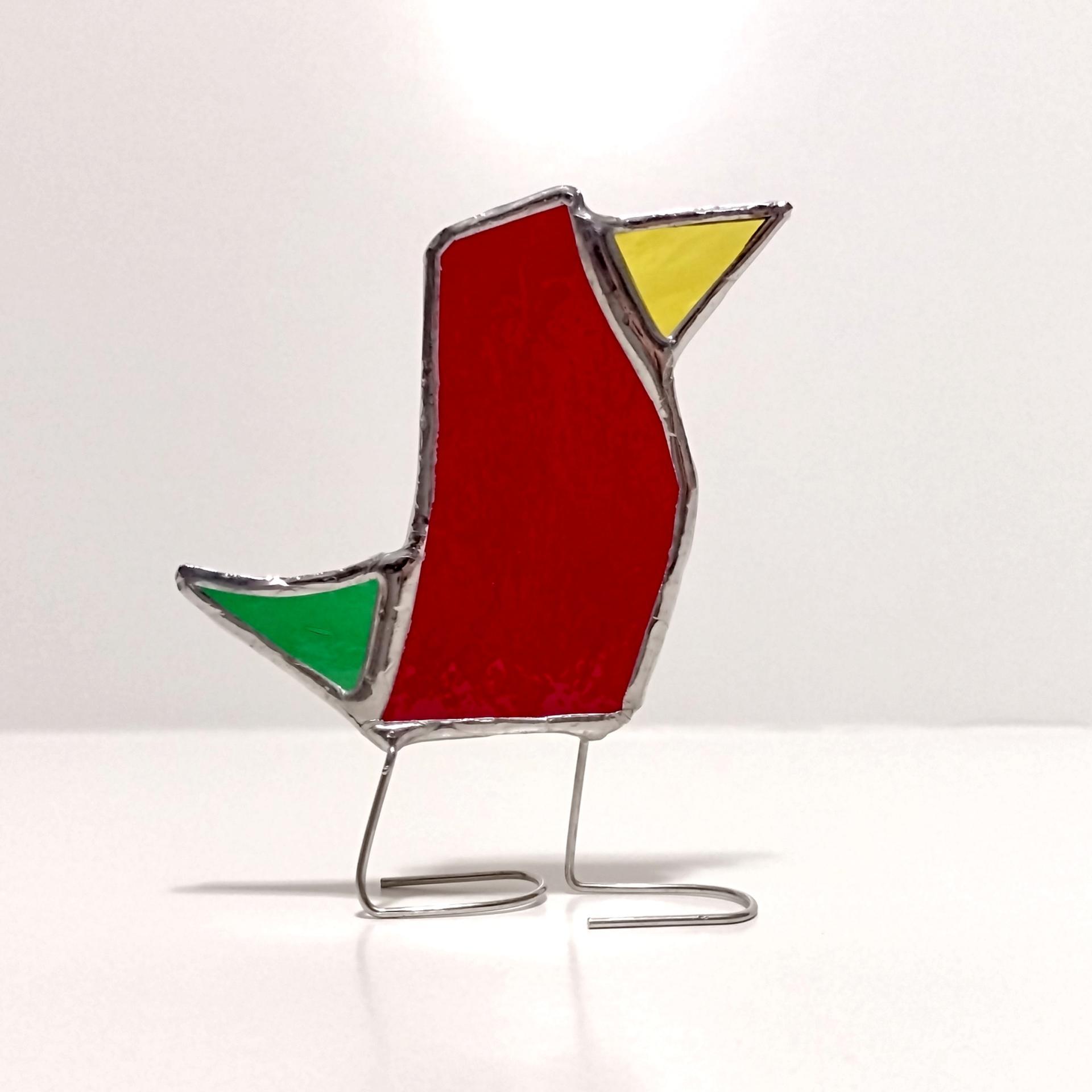 Stained Glass Standing Bird, Funky Glass Bird, Red and Green Bird Suncatcher, Windowsill Free Standing Bird