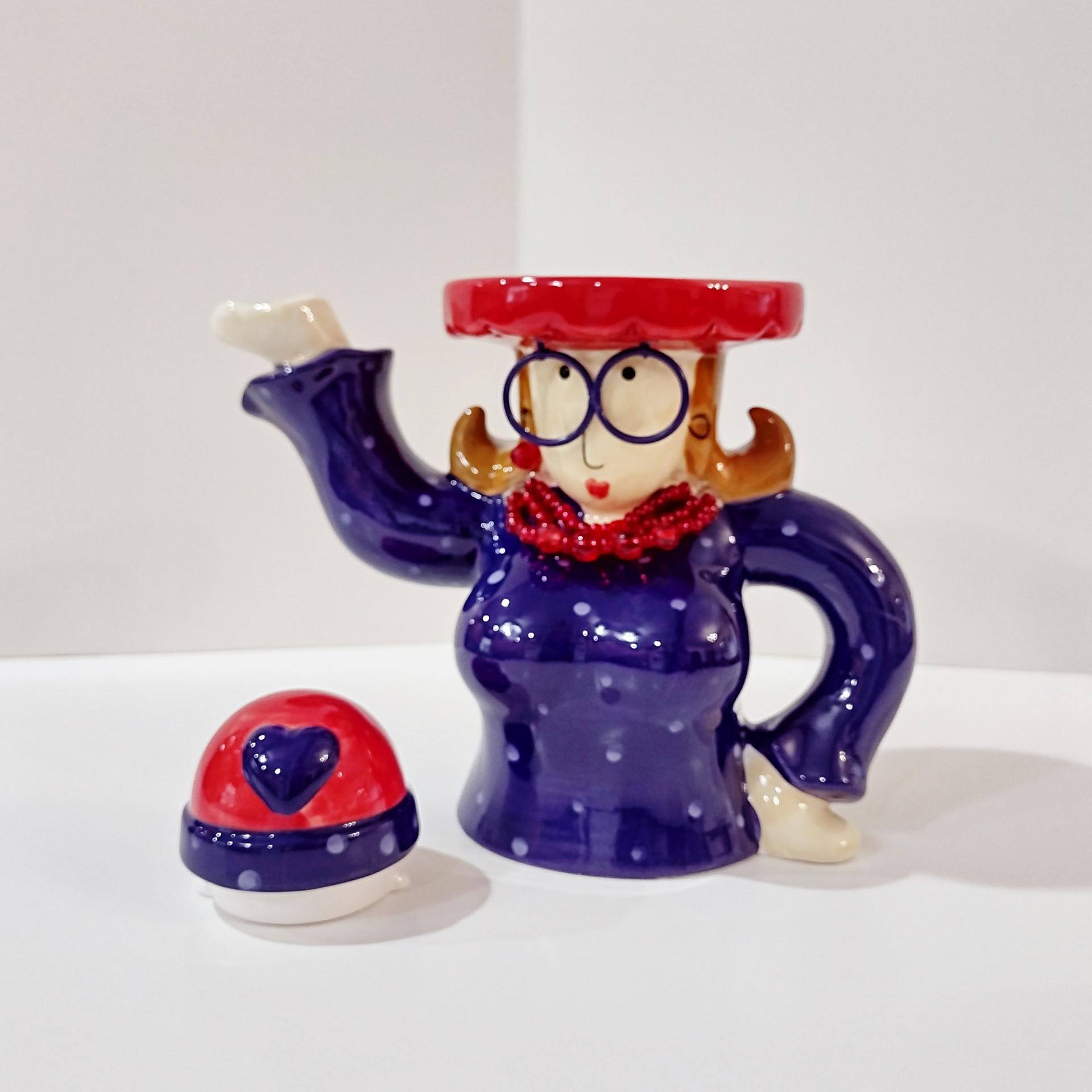 Vintage Red Hat Society Ceramic Tea Pot, Fancy Lady Tea Pot