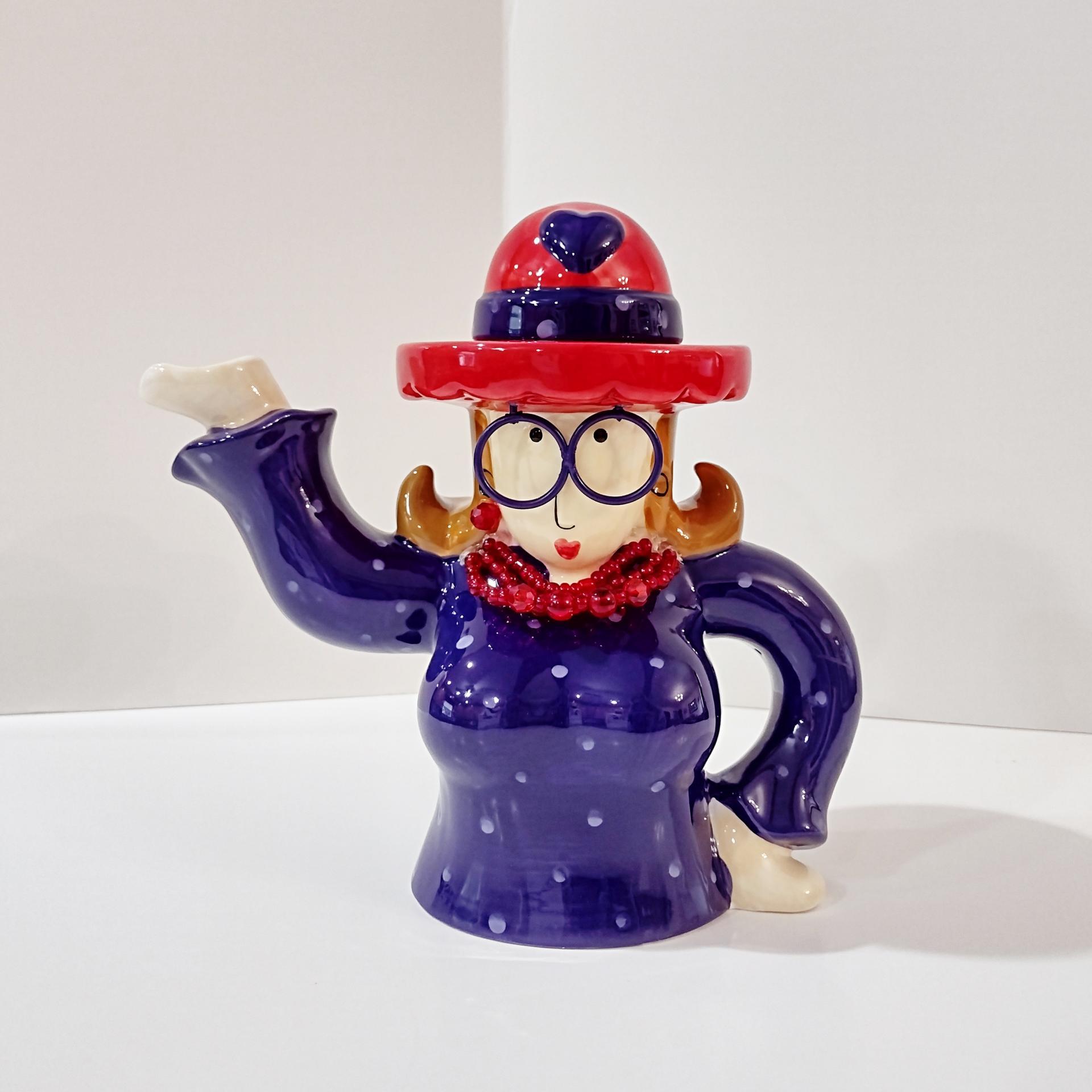 Vintage Red Hat Society Ceramic Tea Pot, Fancy Lady Tea Pot