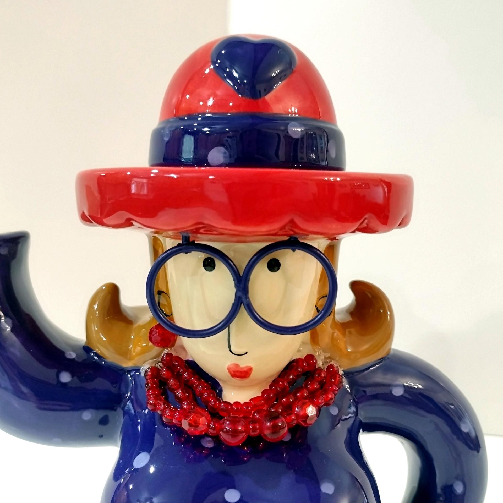 Vintage Red Hat Society Ceramic Tea Pot, Fancy Lady Tea Pot