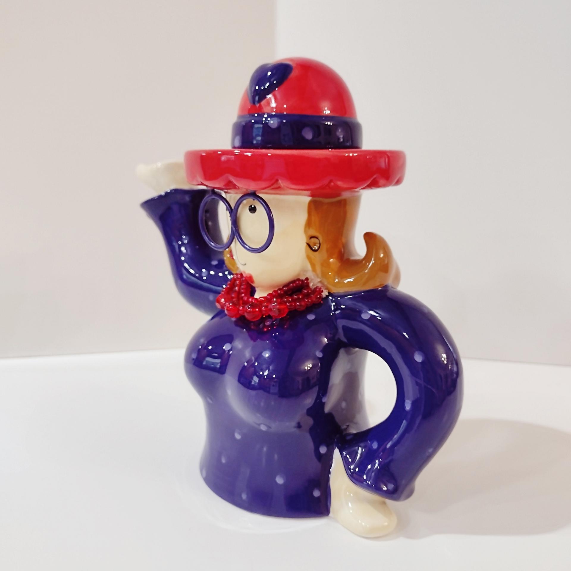 Vintage Red Hat Society Ceramic Tea Pot, Fancy Lady Tea Pot