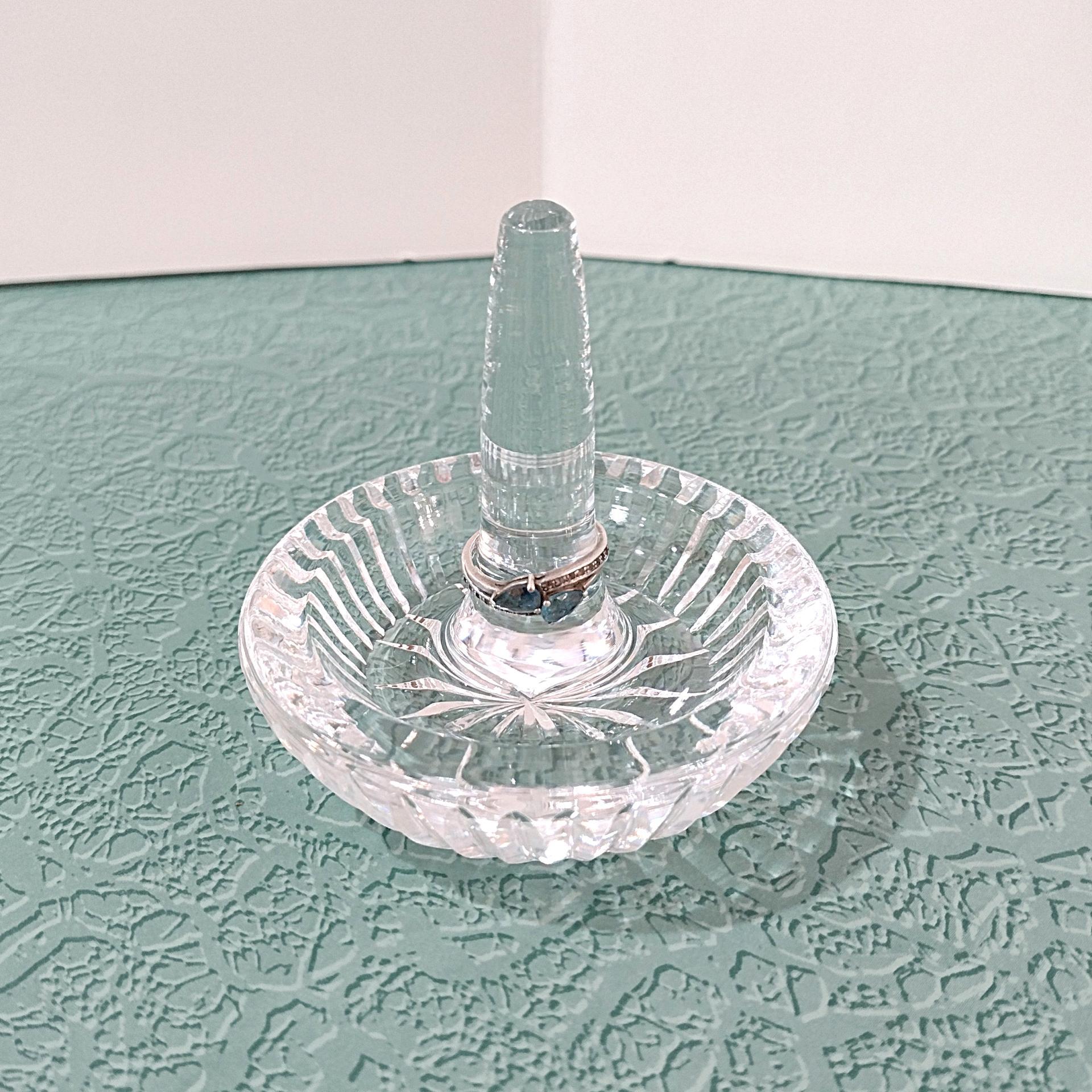 Vintage Waterford Crystal Ring Dish, Round Ring Holder with Post