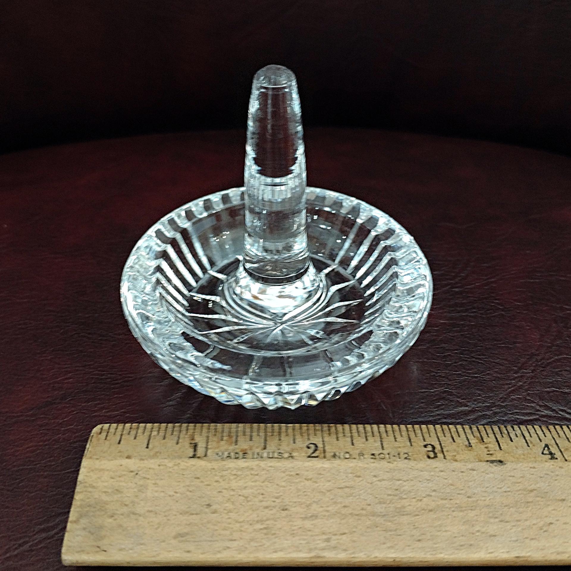 Vintage Waterford Crystal Ring Dish, Round Ring Holder with Post
