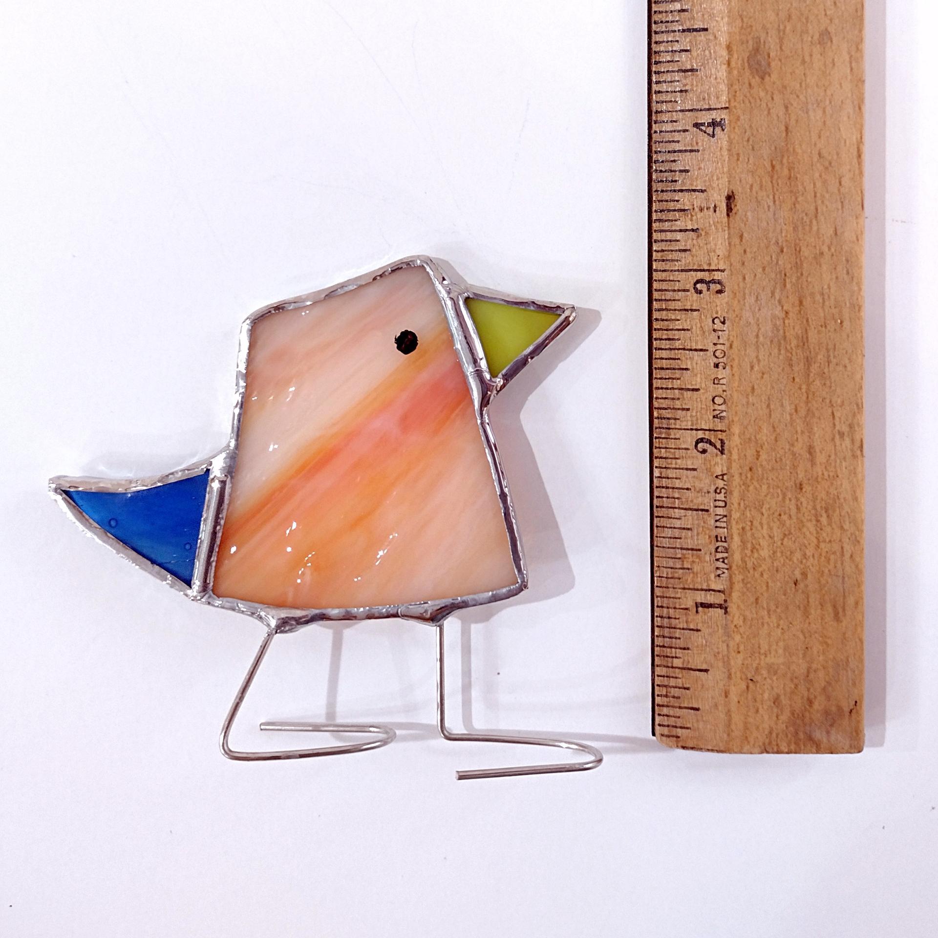 Stained Glass Standing Bird, Funky Orange and Blue Glass Bird Suncatcher, Bird Lover Gift
