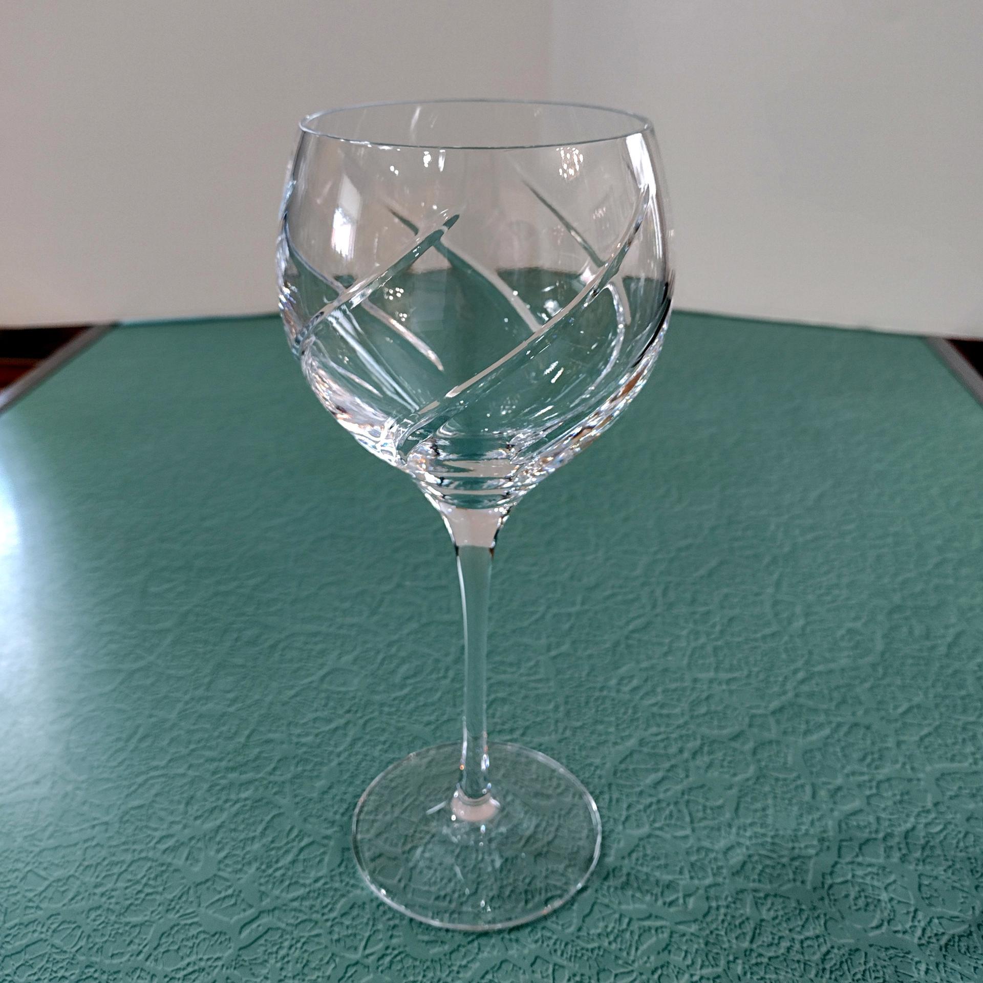 Vintage Crystal Balloon Chardonnay Wine Glass, Signed Rogaska Chelsea Cut Crystal Swirl White Wine Glass