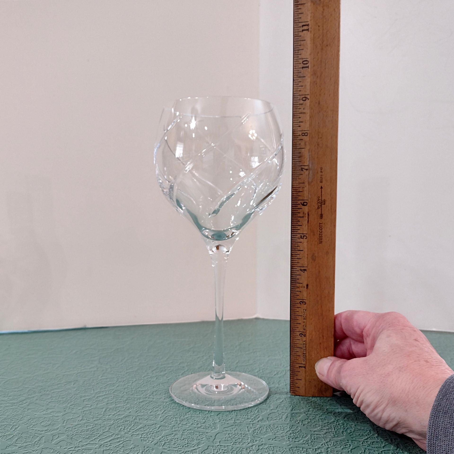 Vintage Crystal Balloon Chardonnay Wine Glass, Signed Rogaska Chelsea Cut Crystal Swirl White Wine Glass